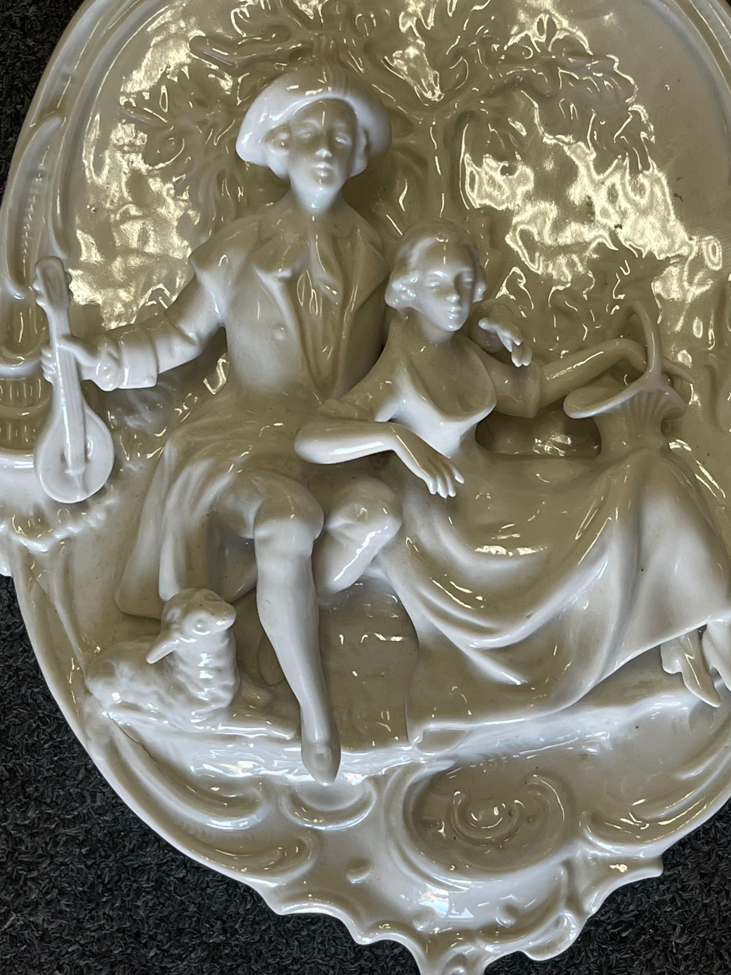 Italian White Porcelain Wall Plaque by Capo Di Monte In Good Condition For Sale In San Diego, CA