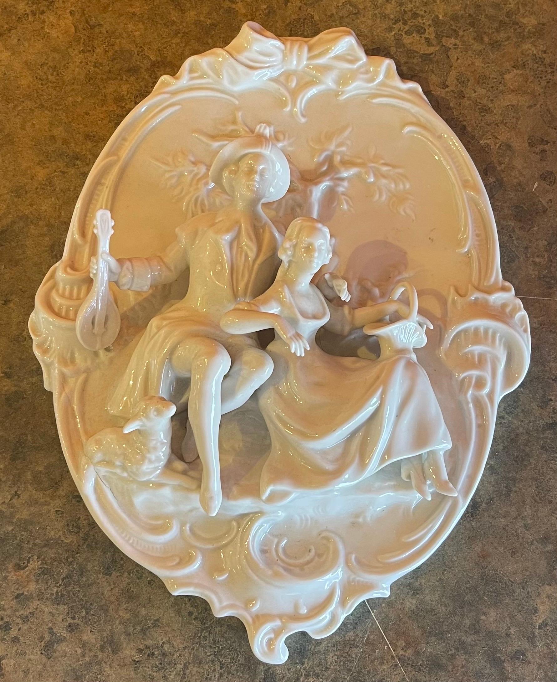 Italian White Porcelain Wall Plaque by Capo Di Monte For Sale 1