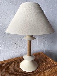 Italian White Rattan Reed Wicker Table Lamp