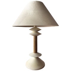 Italian White Rattan Reed Wicker Table Lamp