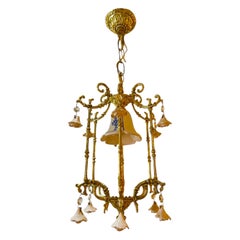 Italian white rose Porcelain chandelier with white brass, Italy 1960