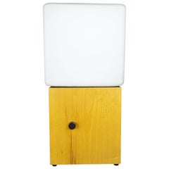Italienische Tischlampe aus weißem sandgestrahltem Glas und Holz aus den 1970er Jahren mit dimmbarer Beleuchtung
