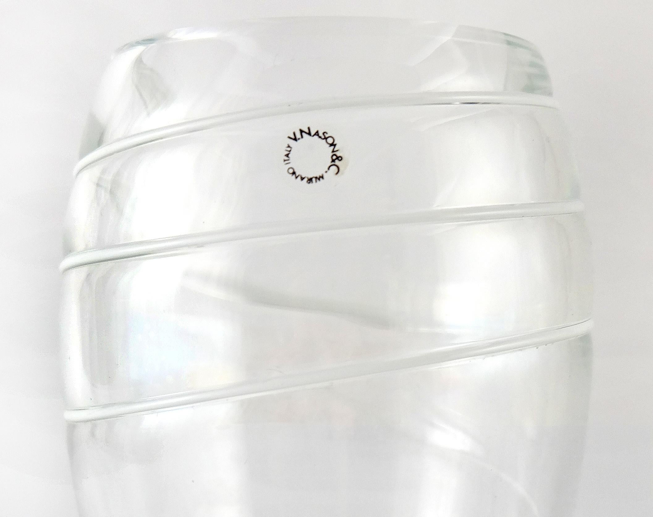 Italian  V. Nason & C. Italy Murano Glass Vase with White Spiral Stripes