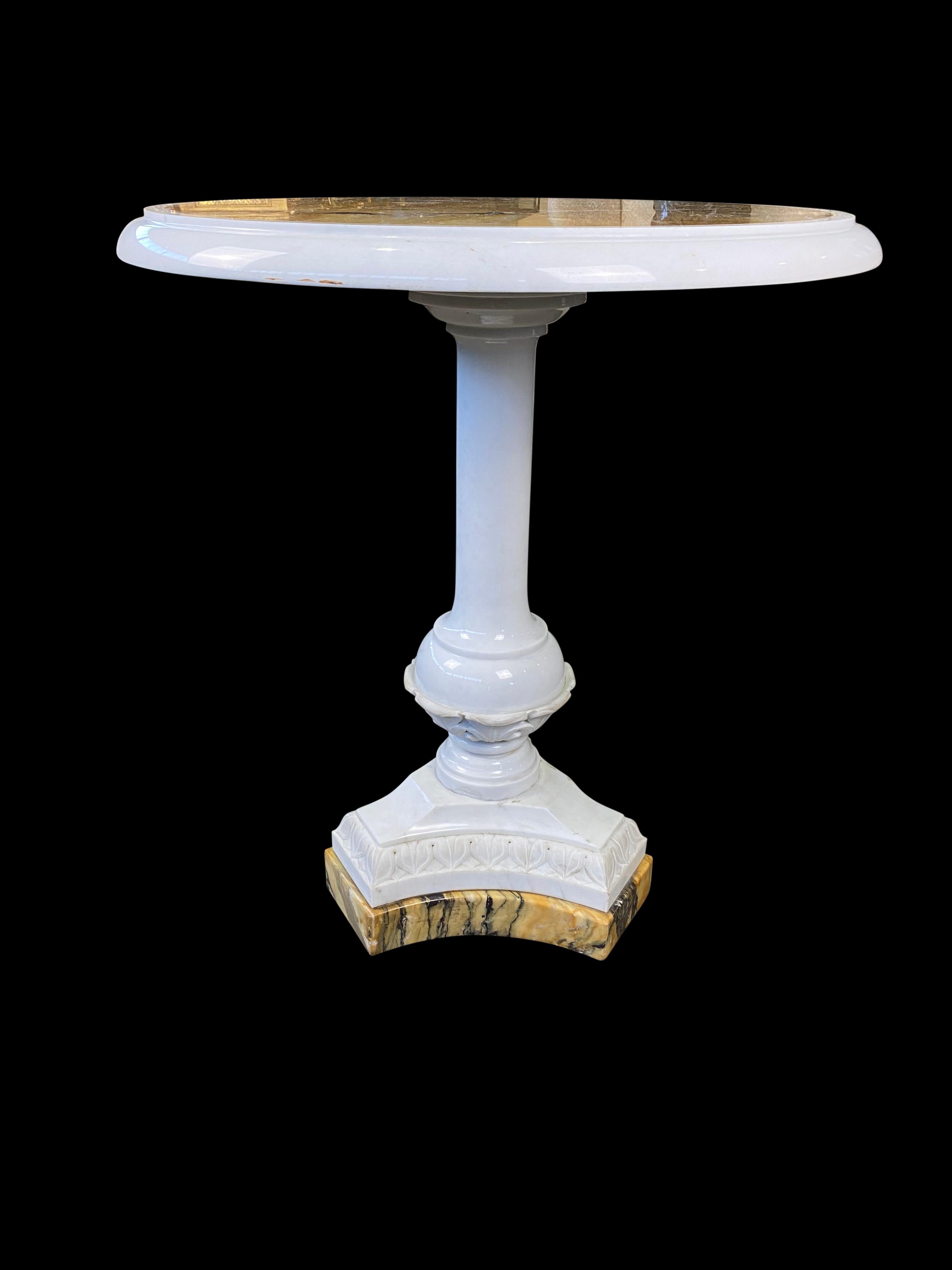 Mid-Century Modern Italian White Statuary and Sienna Marble Table, 19th-20th Century For Sale