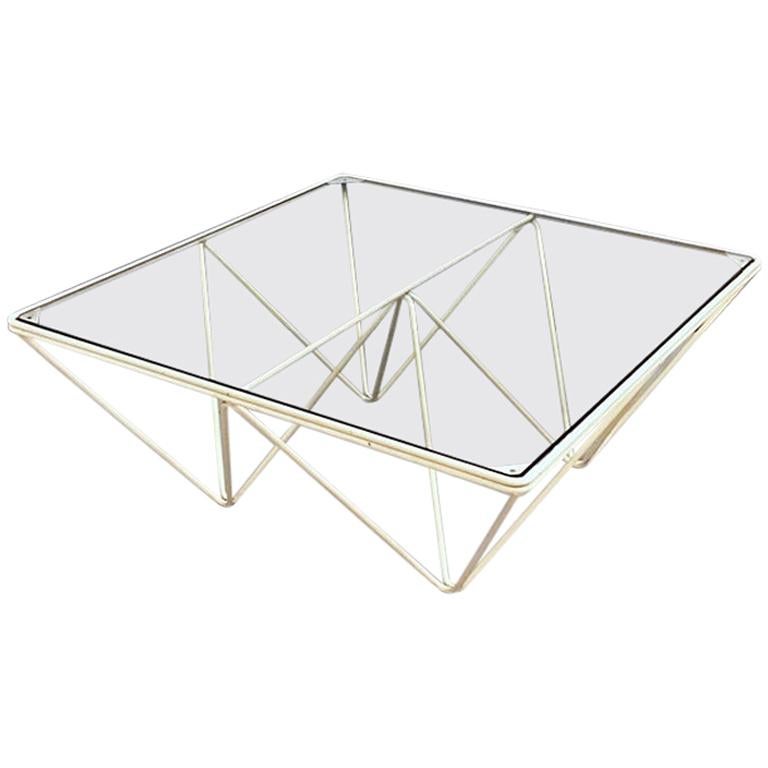 Italian White Steel and Glass Alanda Coffee Table by Paolo Piva for B&B Italia