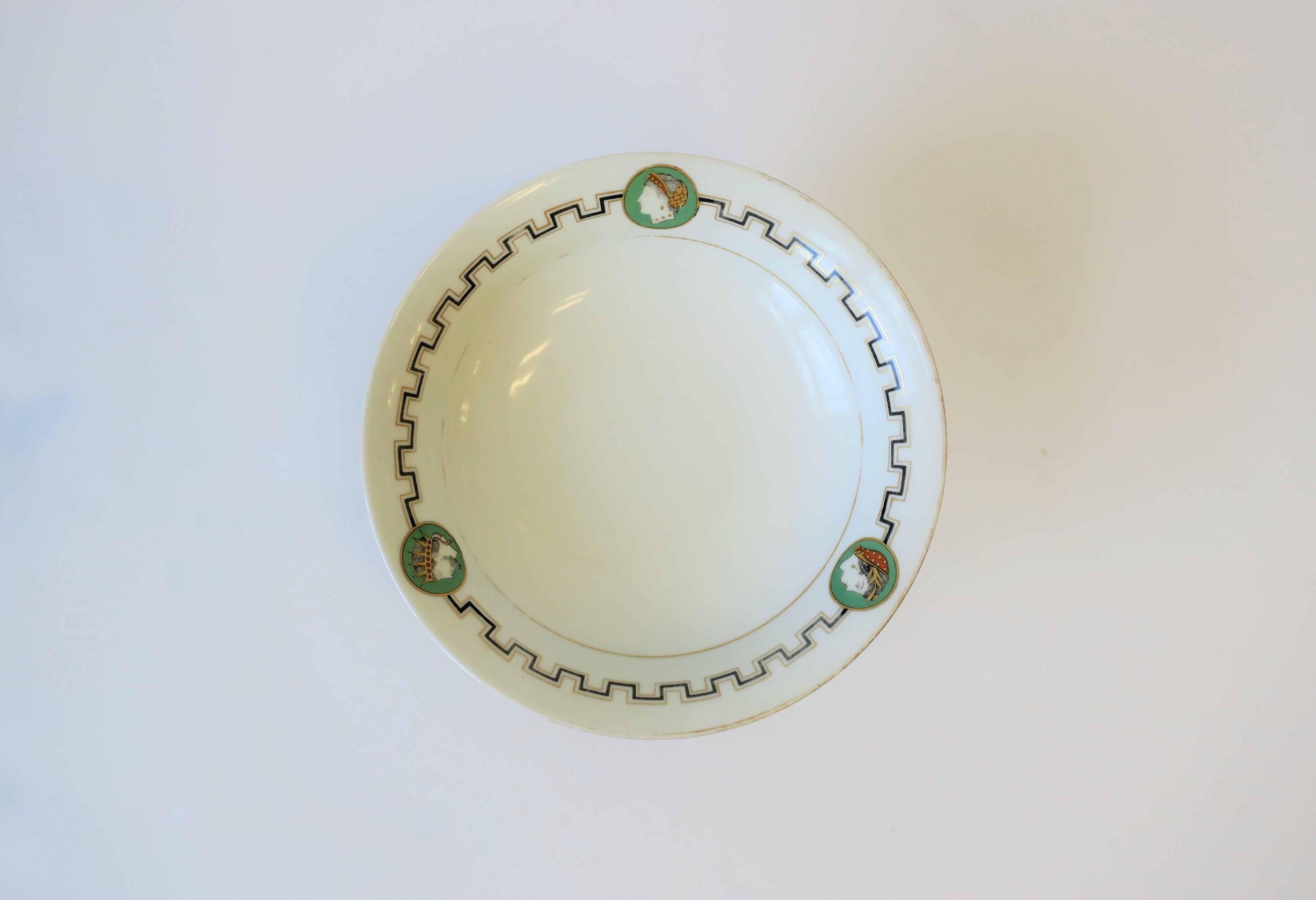Ceramic Italian White Black and Gold Tazza or Compote Bowl with Greek-Key Design