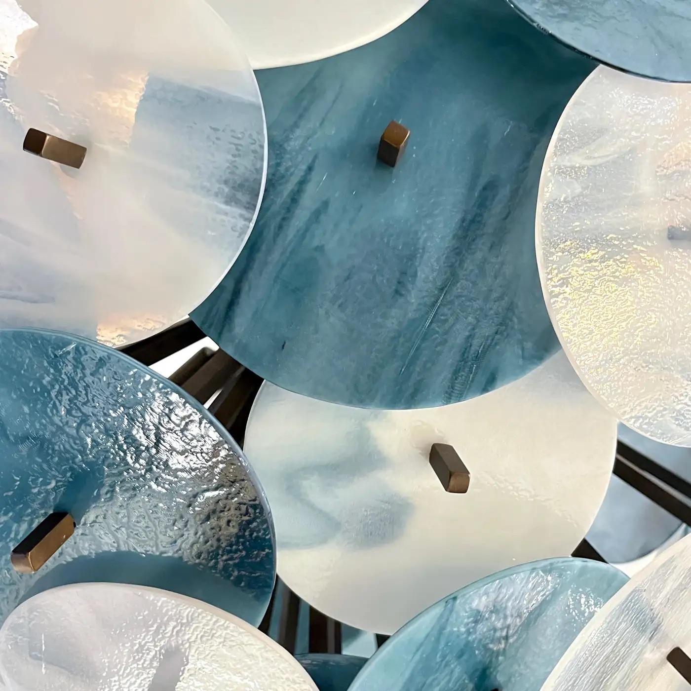 Lustre italien blanc sarcelle turquoise bleu Murano en verre Sputnik demi Dome en vente 3