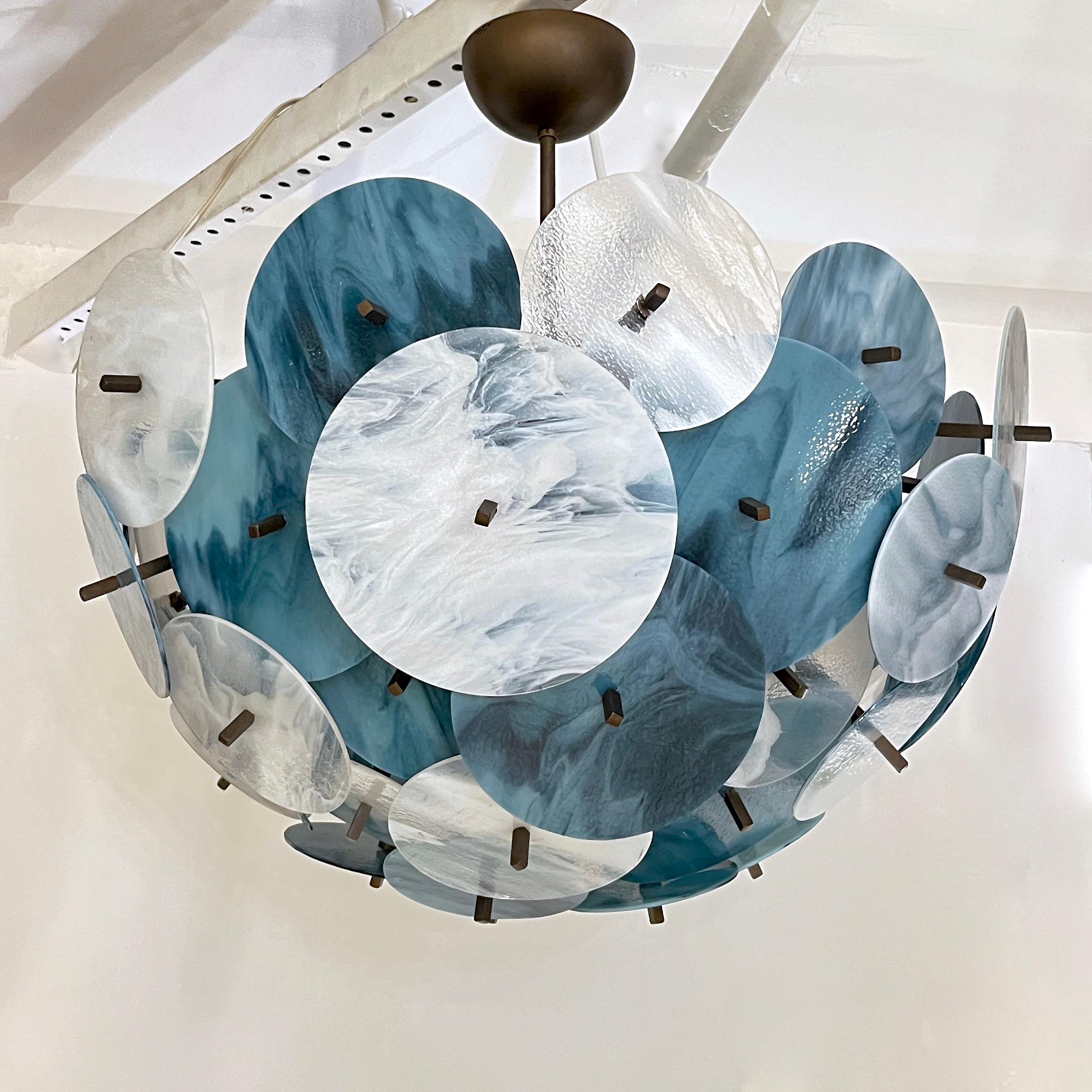 Araña italiana de media cúpula Sputnik de cristal de Murano blanco, verde azul turquesa y azul turquesa en venta 3