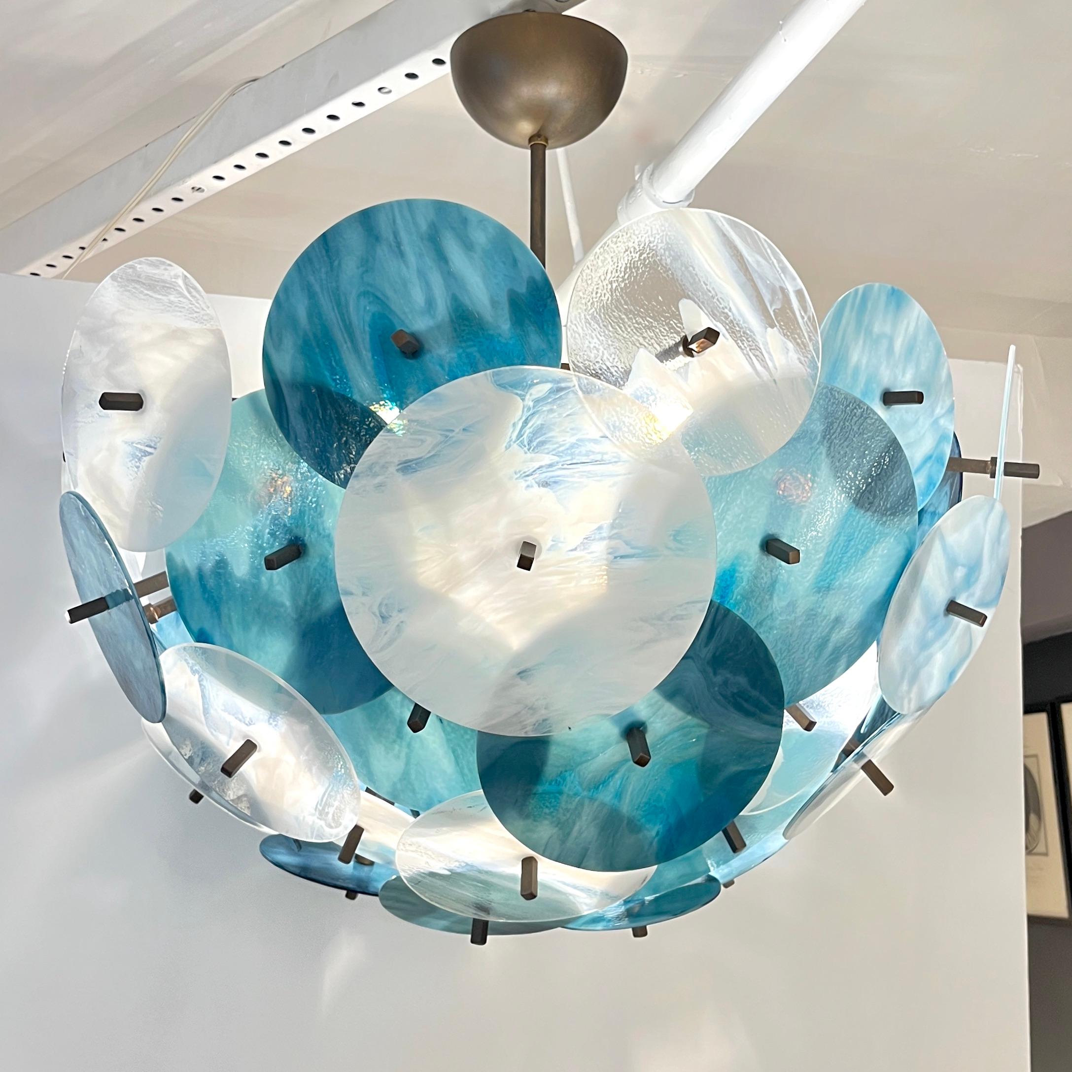 Araña italiana de media cúpula Sputnik de cristal de Murano blanco, verde azul turquesa y azul turquesa en venta 4
