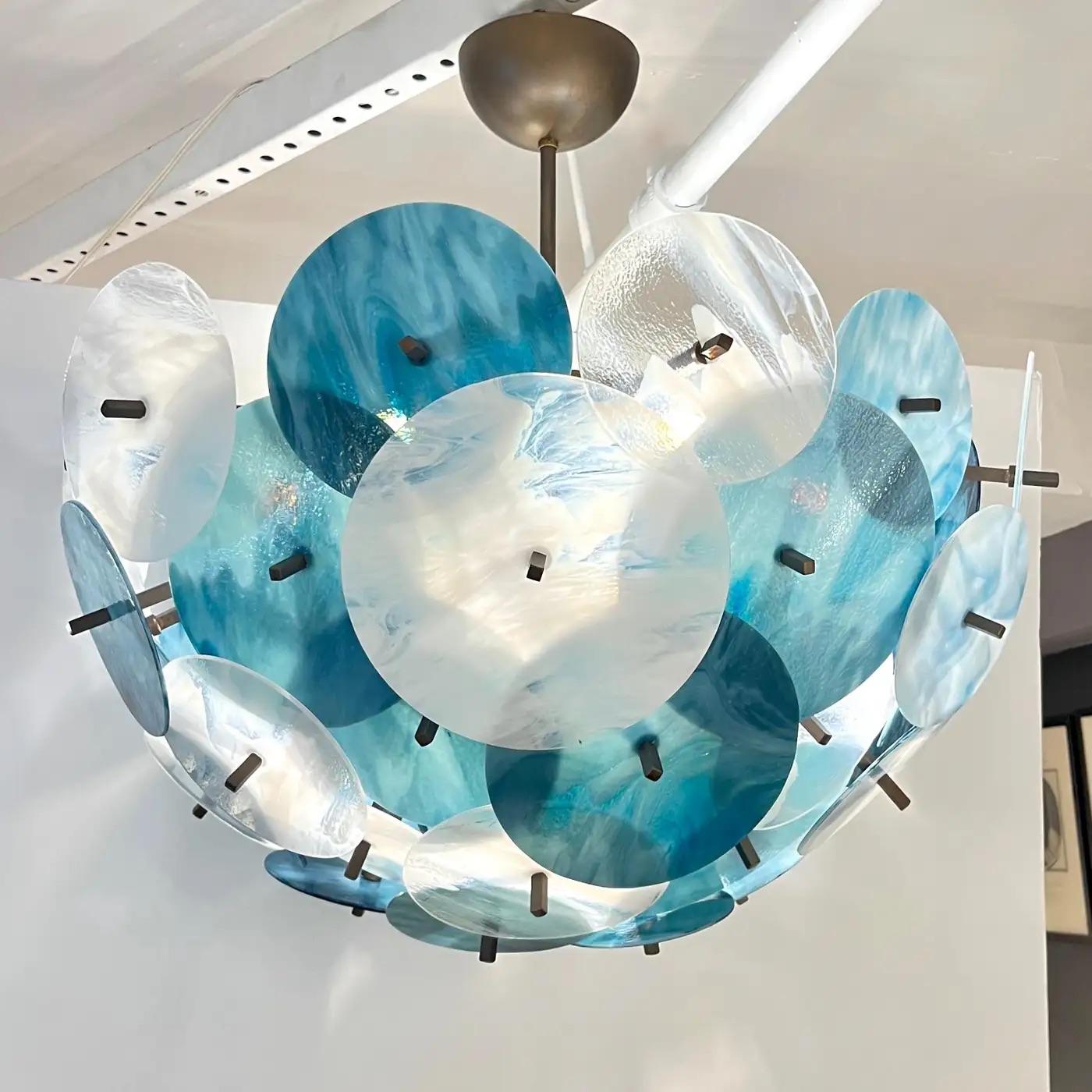 Lustre italien blanc sarcelle turquoise bleu Murano en verre Sputnik demi Dome en vente 5