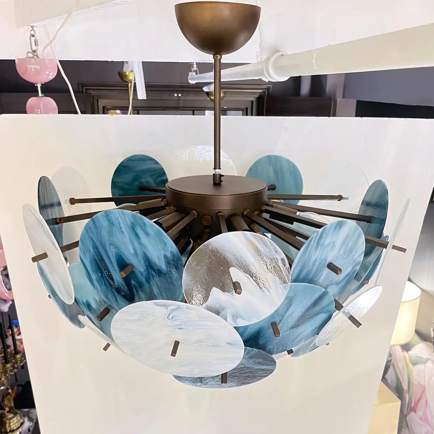 Lustre italien blanc sarcelle turquoise bleu Murano en verre Sputnik demi Dome en vente 6
