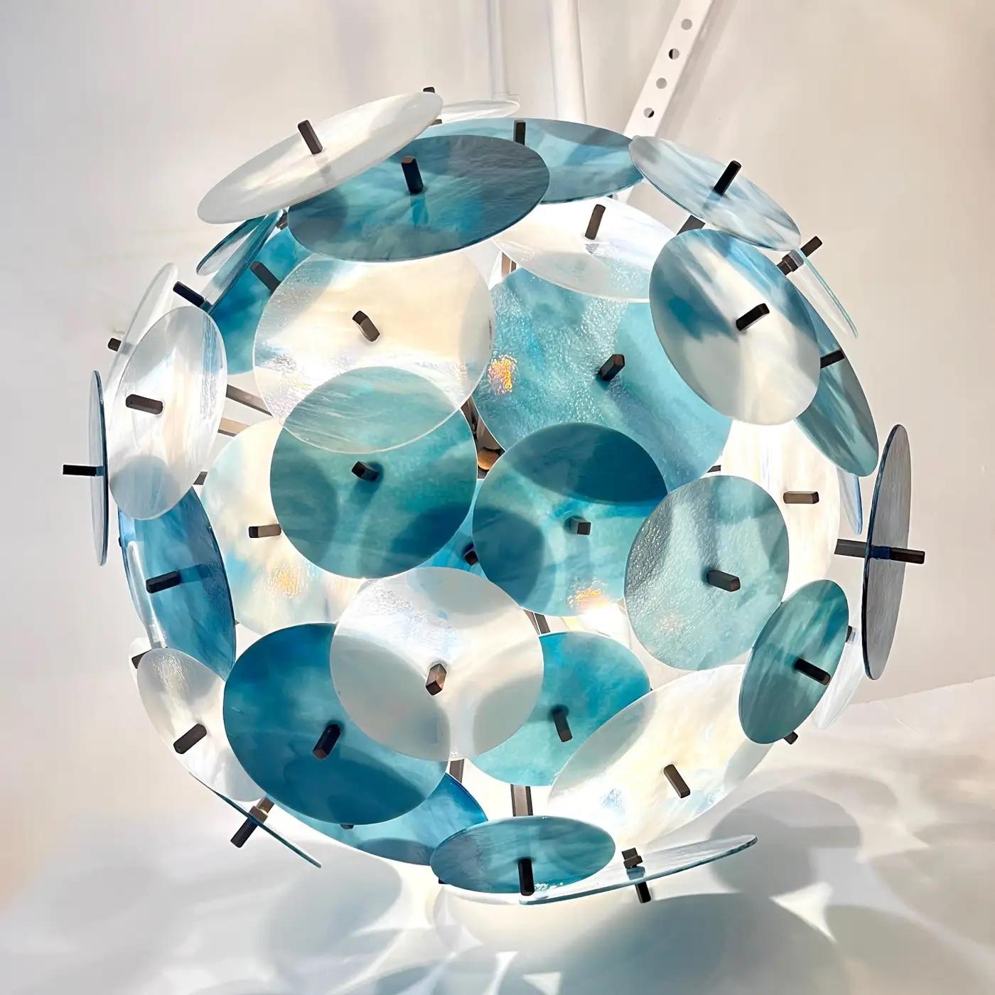Organique Lustre italien blanc sarcelle turquoise bleu Murano en verre Sputnik demi Dome en vente
