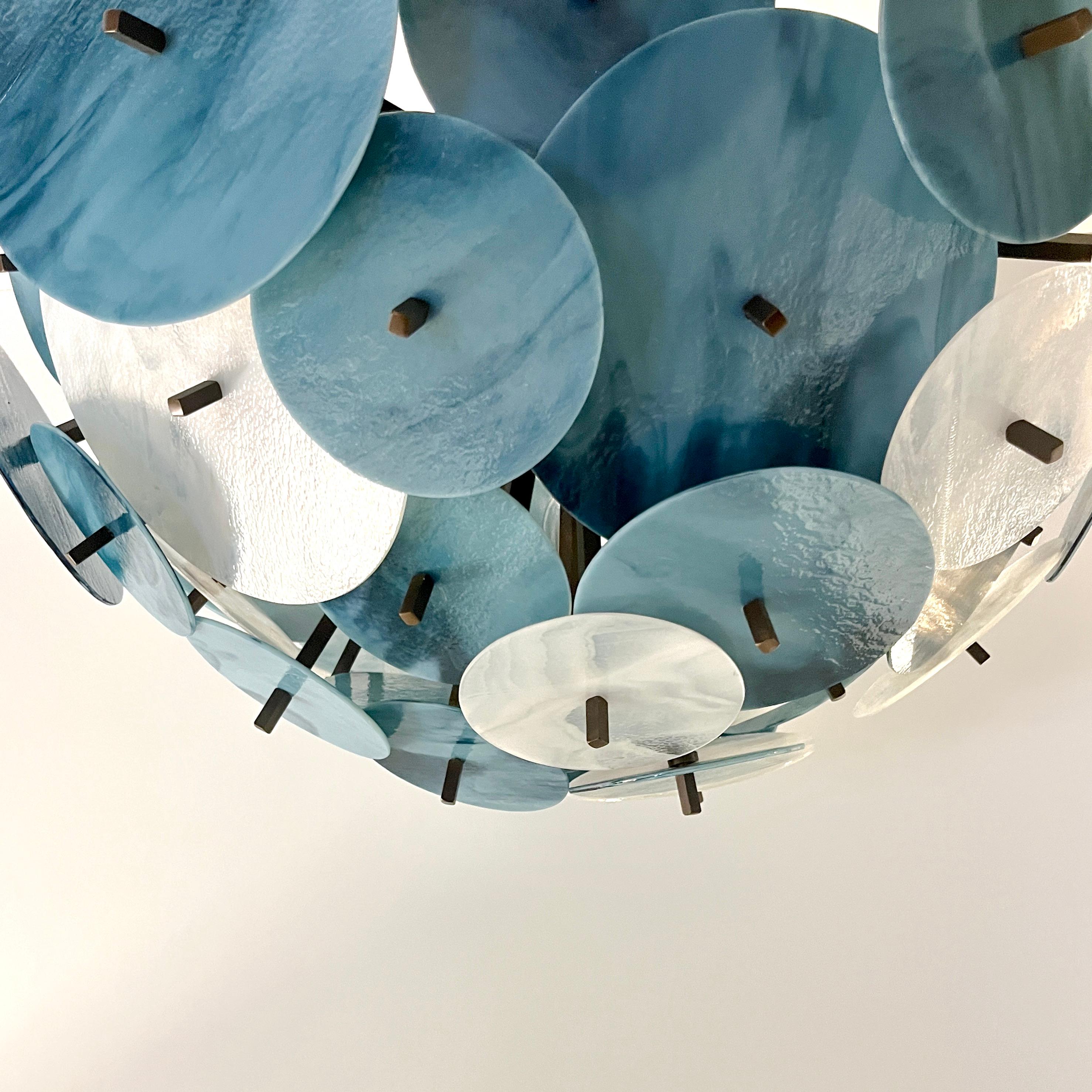 Araña italiana de media cúpula Sputnik de cristal de Murano blanco, verde azul turquesa y azul turquesa Italiano en venta