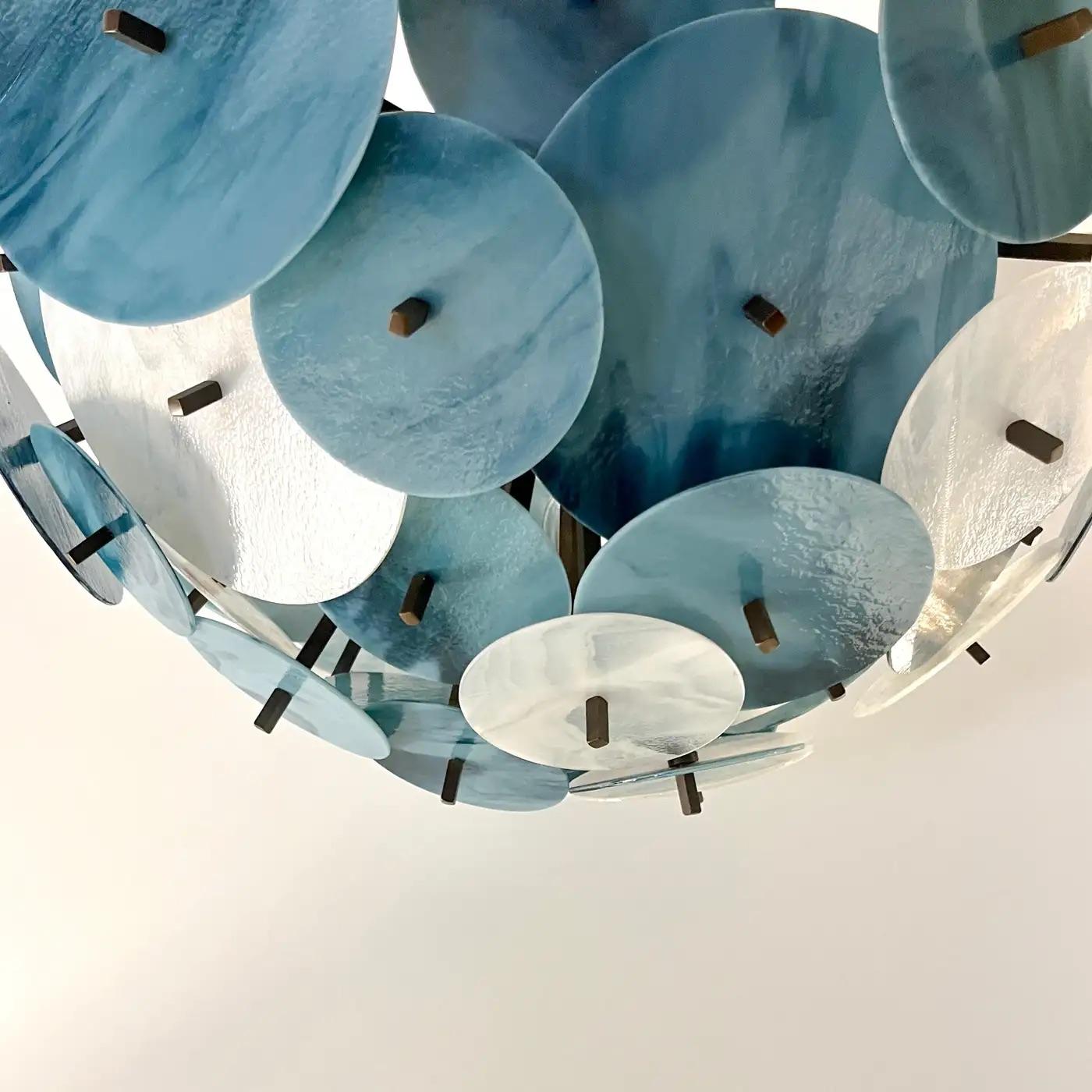 Galvanisé Lustre italien blanc sarcelle turquoise bleu Murano en verre Sputnik demi Dome en vente
