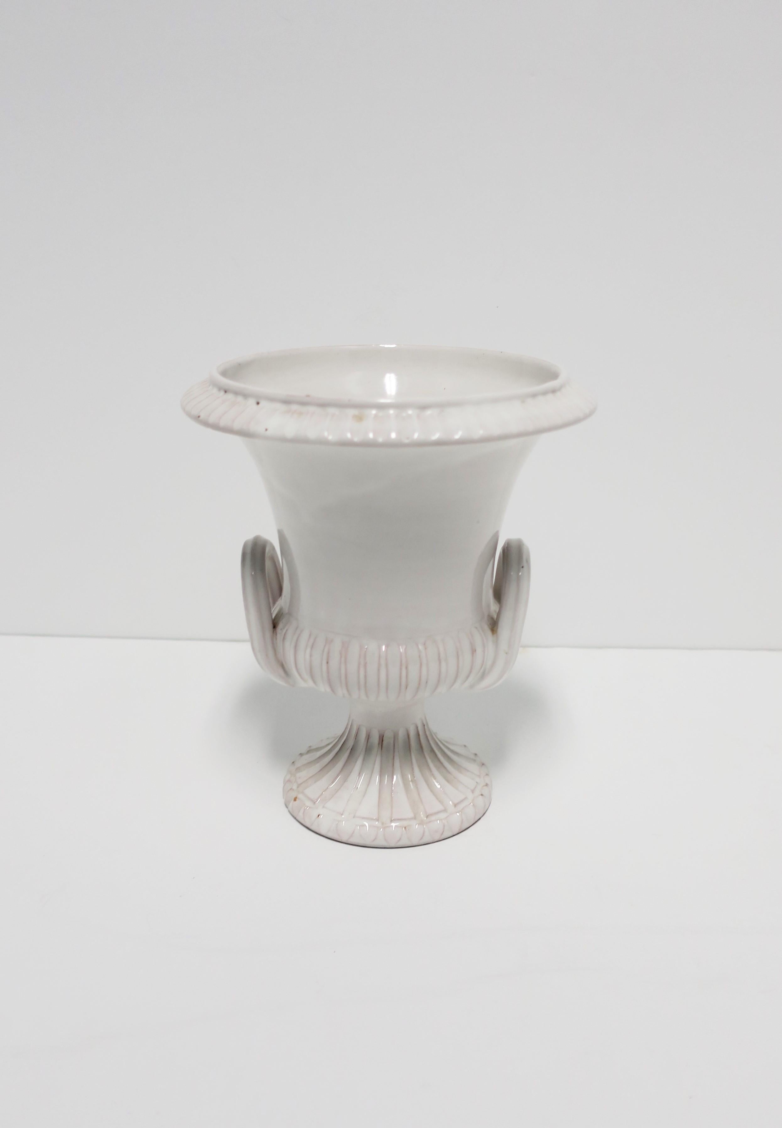 Glazed Italian White Pottery Urn Vessel or Vase