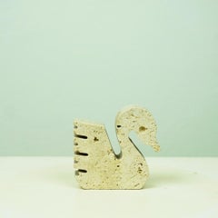 Sculpture de cygne en travertin blanc italien, créée par Enzo Mari pour Fratelli Manelli