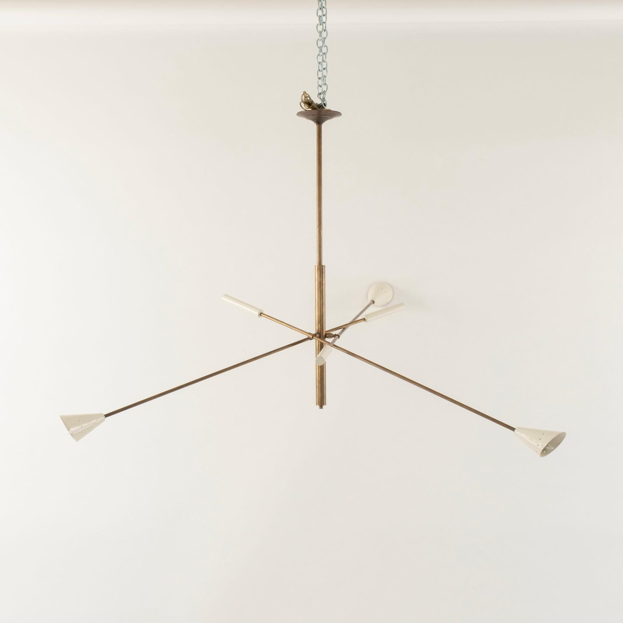 Mid-Century Modern Italian White Triennale 3-Light Brass Chandelier For Sale