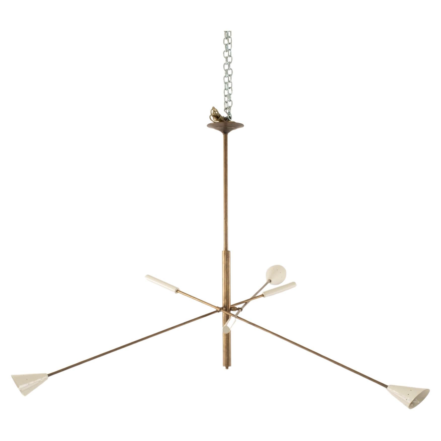 Italian White Triennale 3-Light Brass Chandelier For Sale