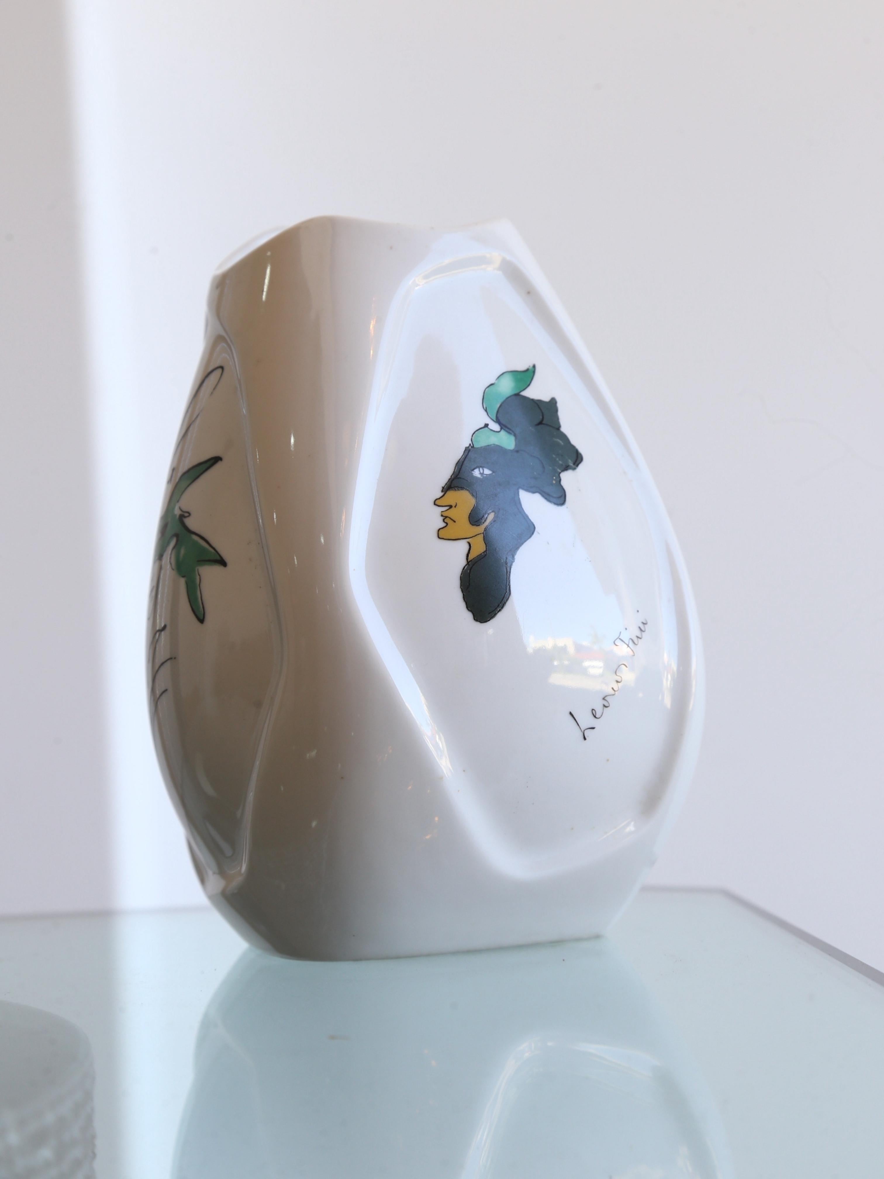 Mid-20th Century Italian White Vase with Three Different Faces by Verbano, Italy, 1960s For Sale