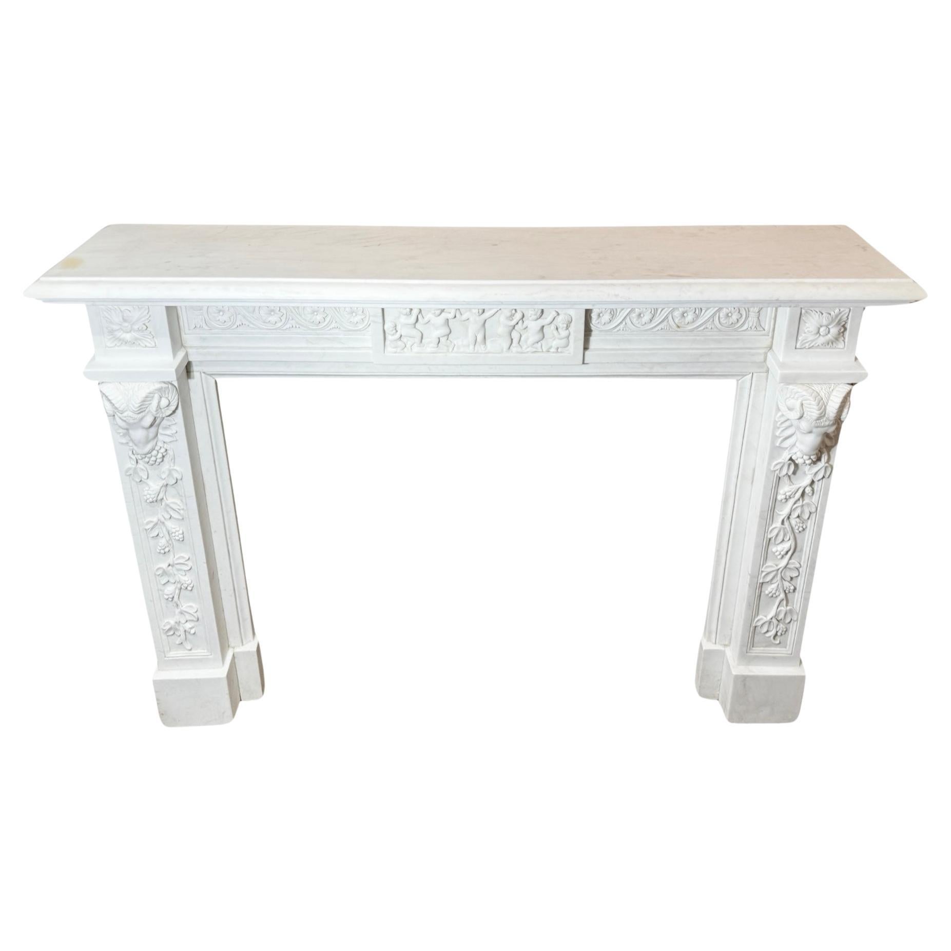 Italian White Veined Carrara Marble Mantel