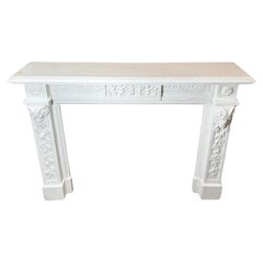 Antique Italian White Veined Carrara Marble Mantel