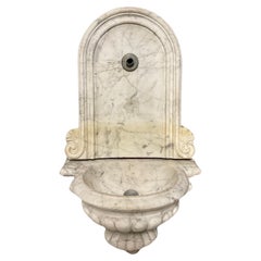 Used Italian White Veined Carrara Marble Wall Fountain