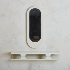 Italian White Wood Wall Mounted Console + Mirror, 1960s