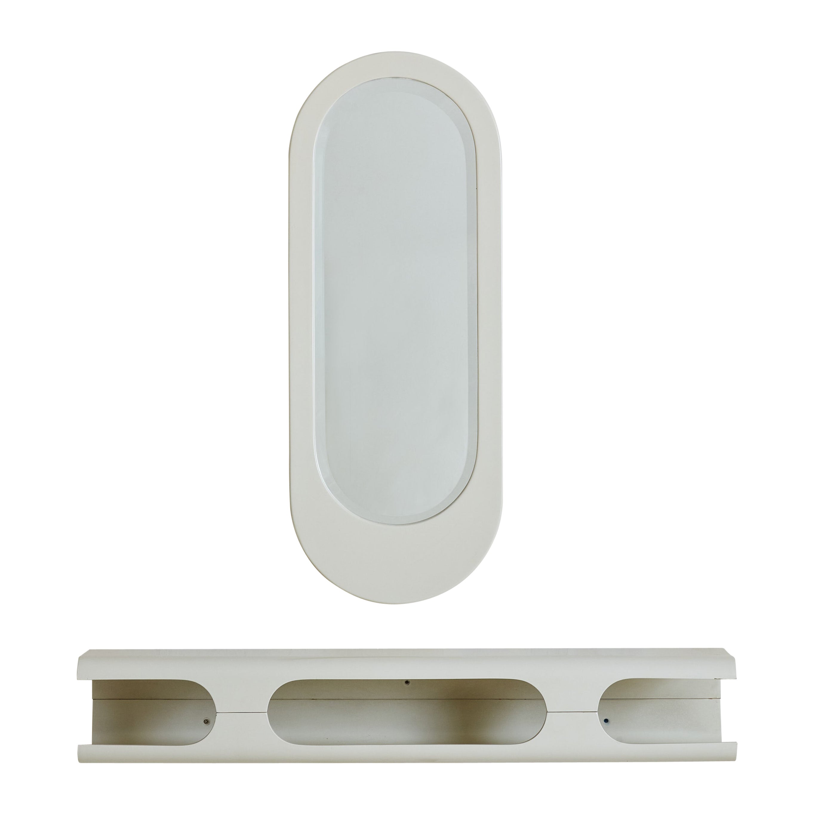 Consolle a muro in legno bianco italiano + specchio, anni '60