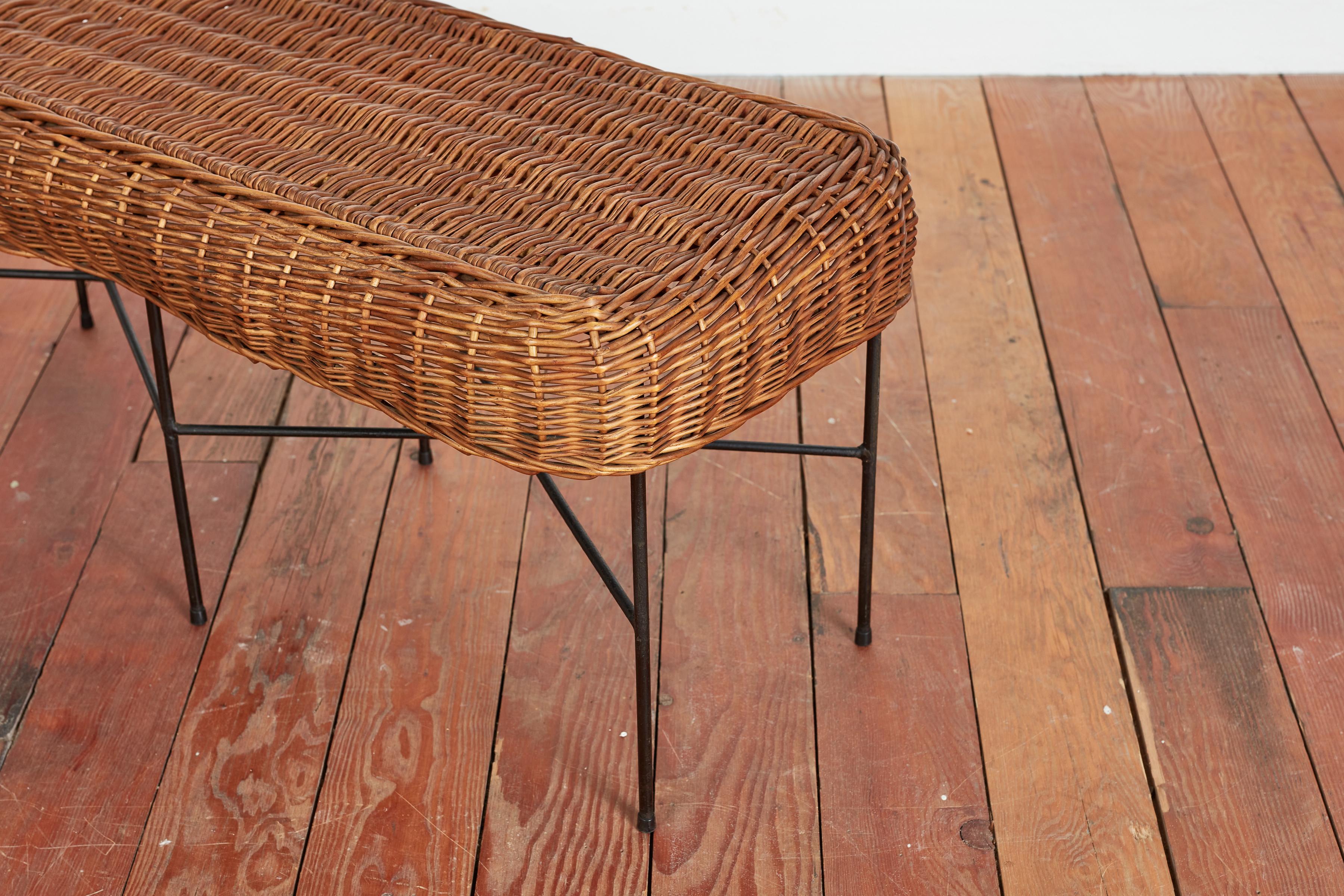 Italian Wicker and Iron Bench For Sale 9