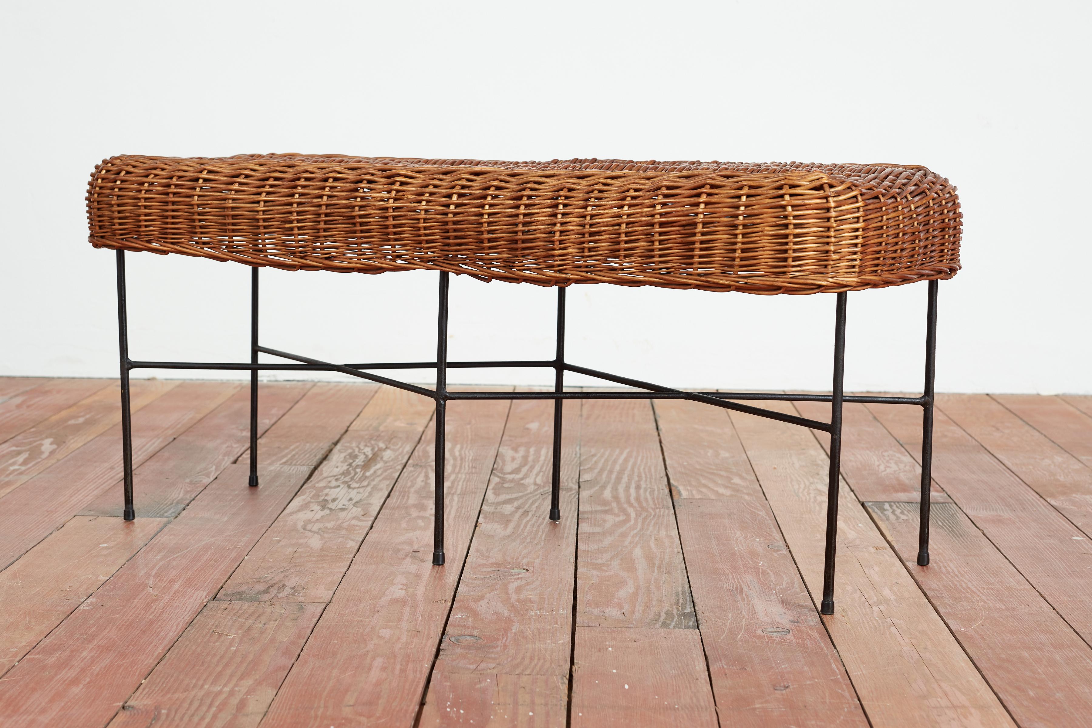 Italian Wicker and Iron Bench For Sale 2