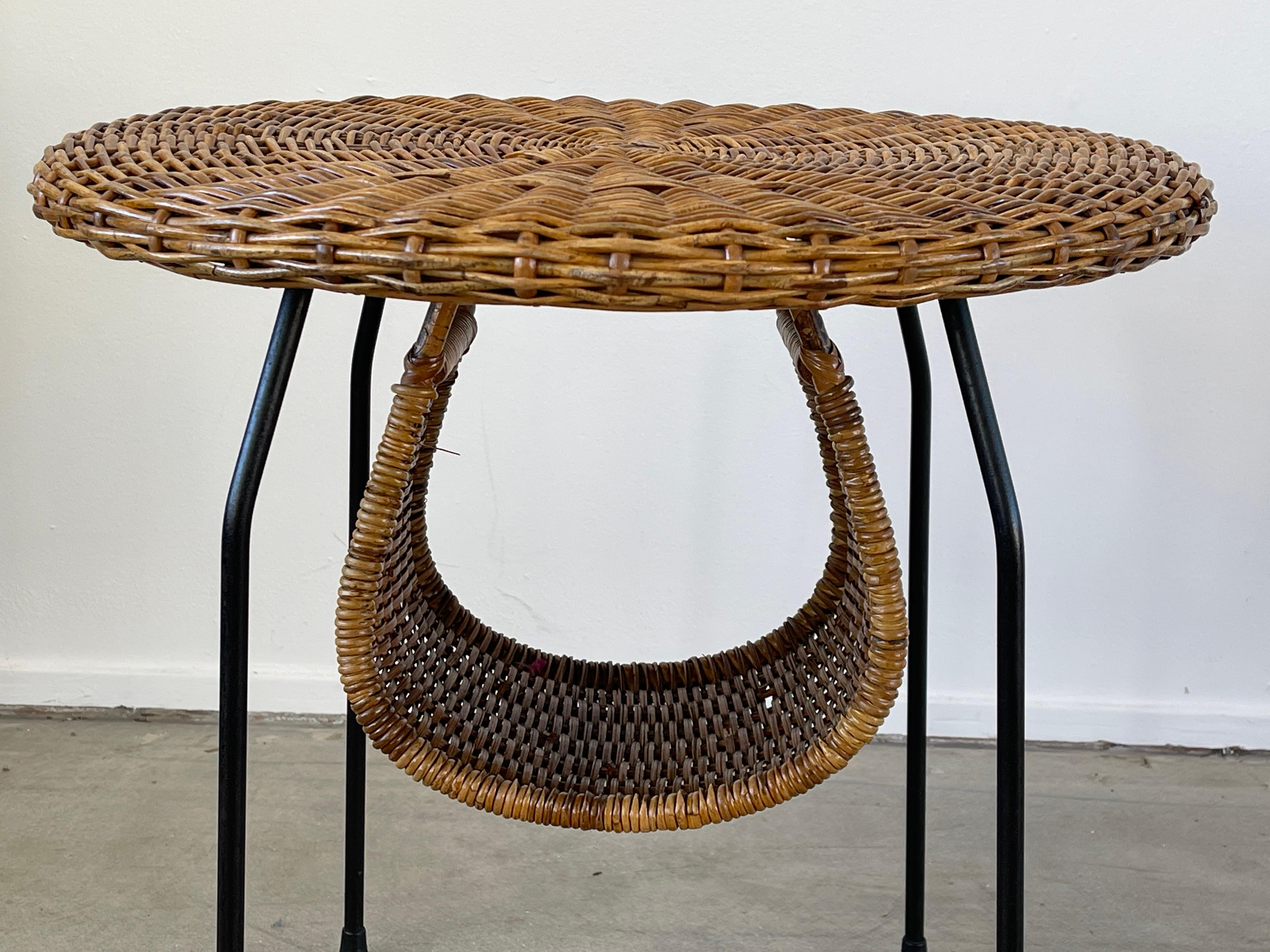 Mid-20th Century Italian Wicker and Iron Magazine Table