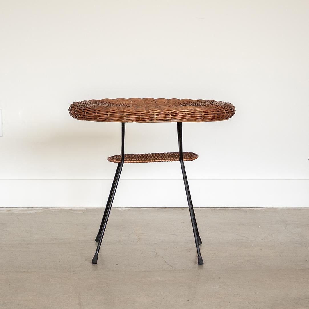 20th Century Italian Wicker and Iron Oval Table