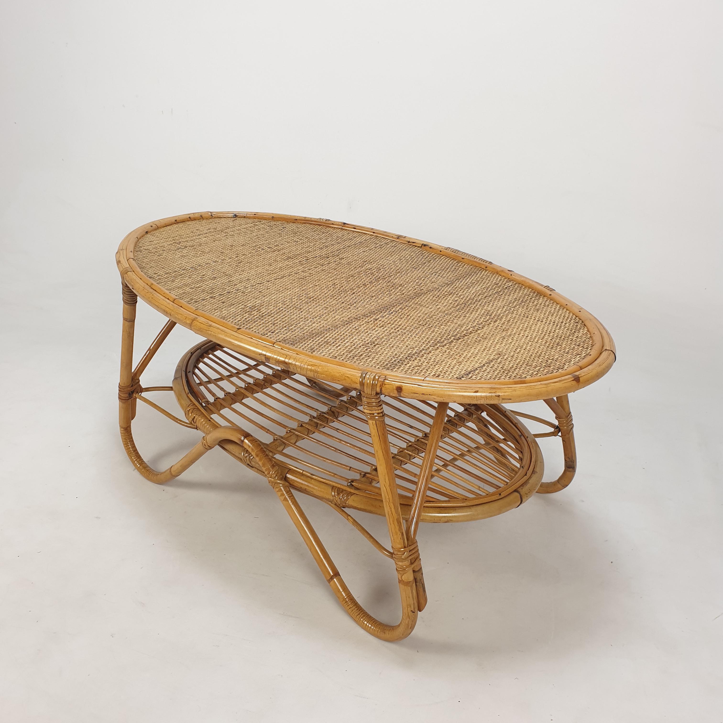 Italian Wicker and Rattan Coffee Table, 1960s For Sale 4