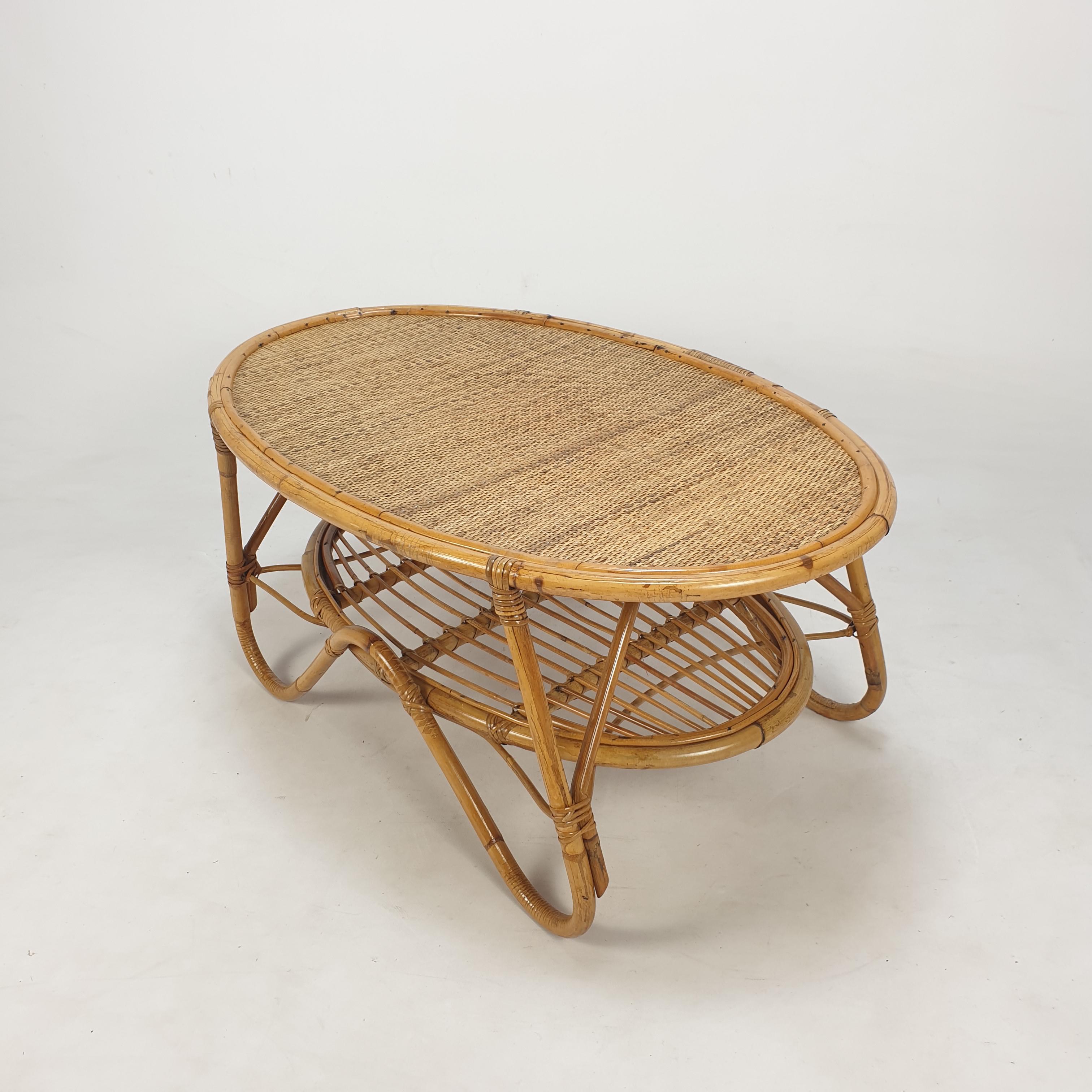 Italian Wicker and Rattan Coffee Table, 1960s For Sale 5