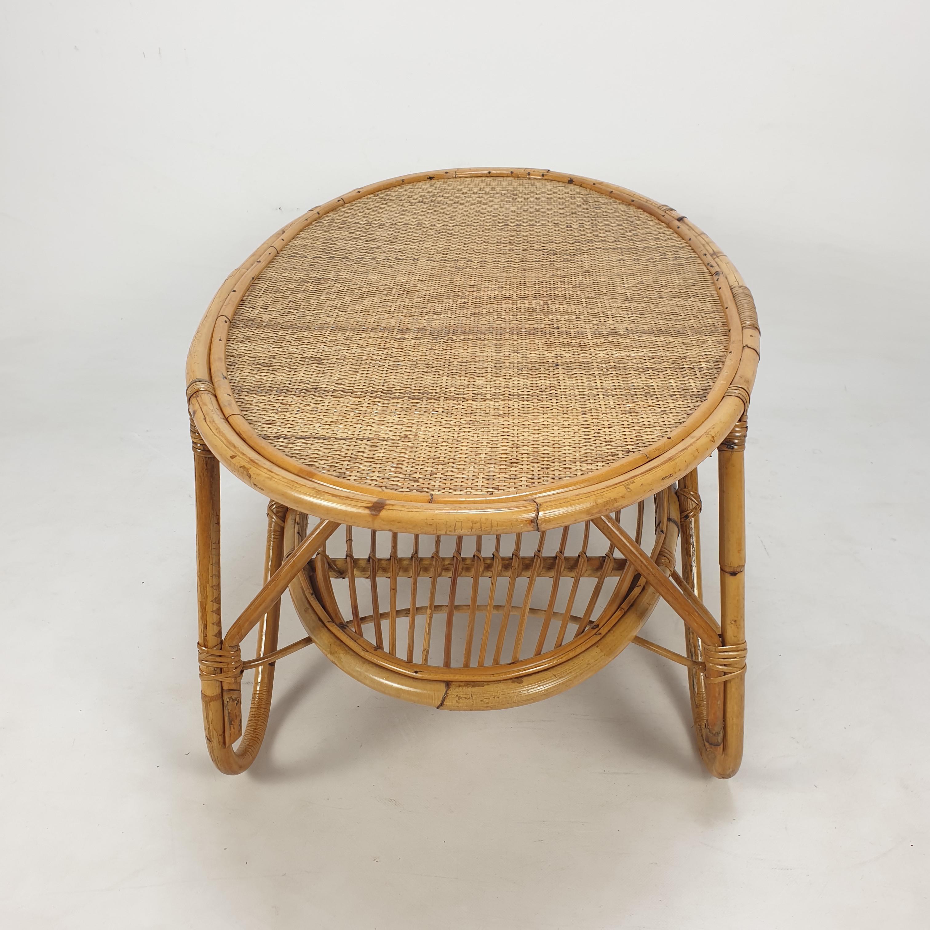 Italian Wicker and Rattan Coffee Table, 1960s For Sale 6