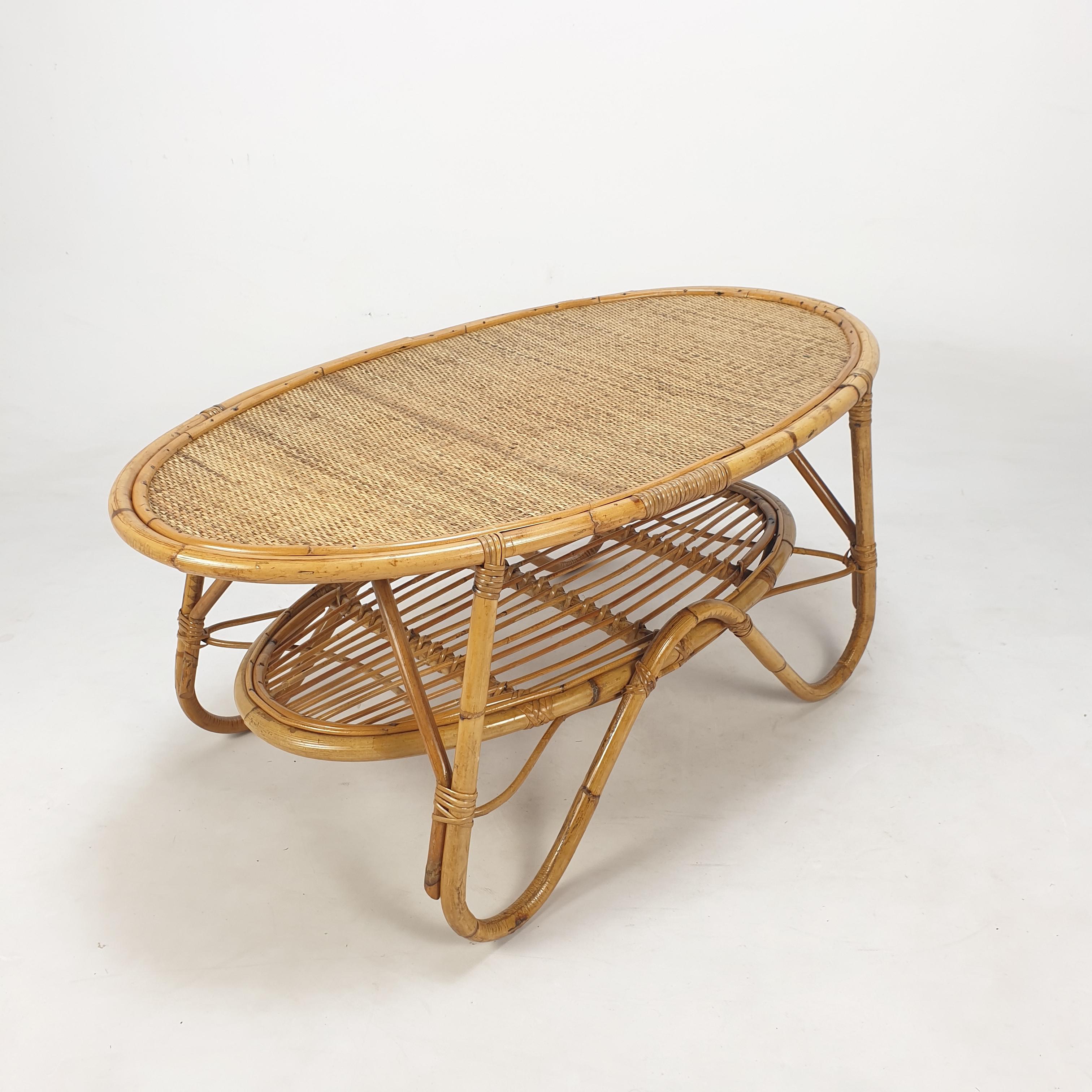 Italian Wicker and Rattan Coffee Table, 1960s For Sale 7