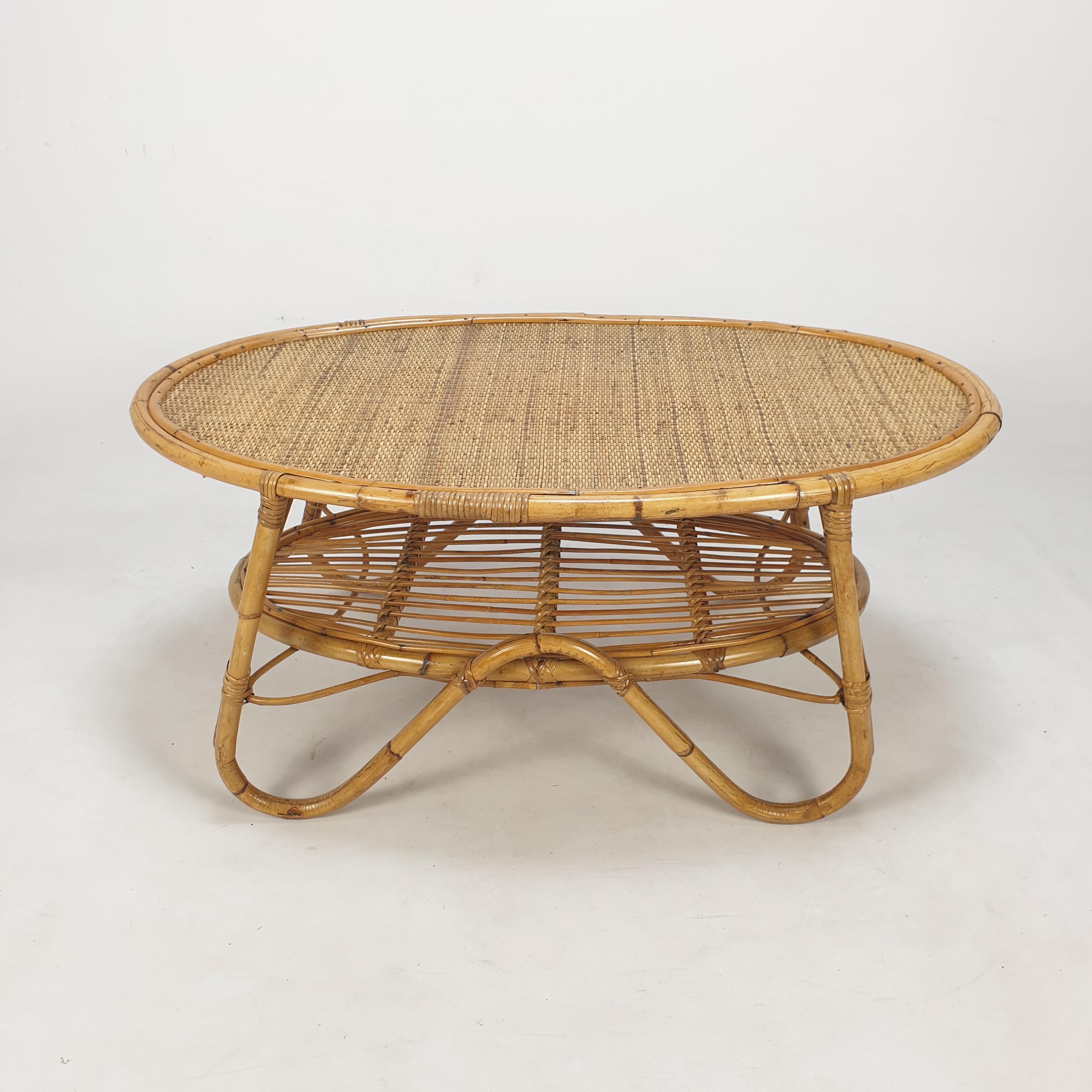 Italian Wicker and Rattan Coffee Table, 1960s For Sale 8