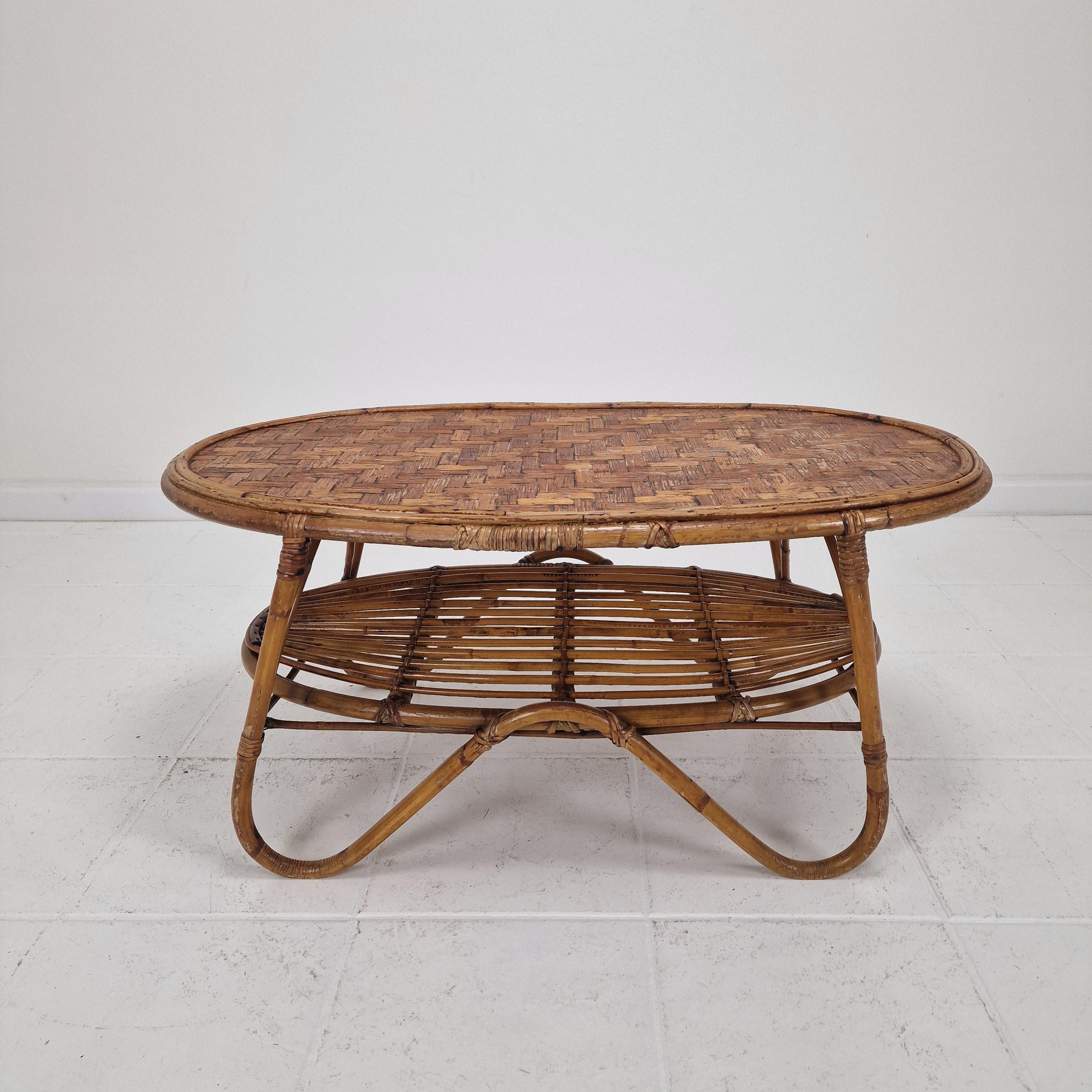 Italian Wicker and Rattan Coffee Table, 1960s For Sale 8
