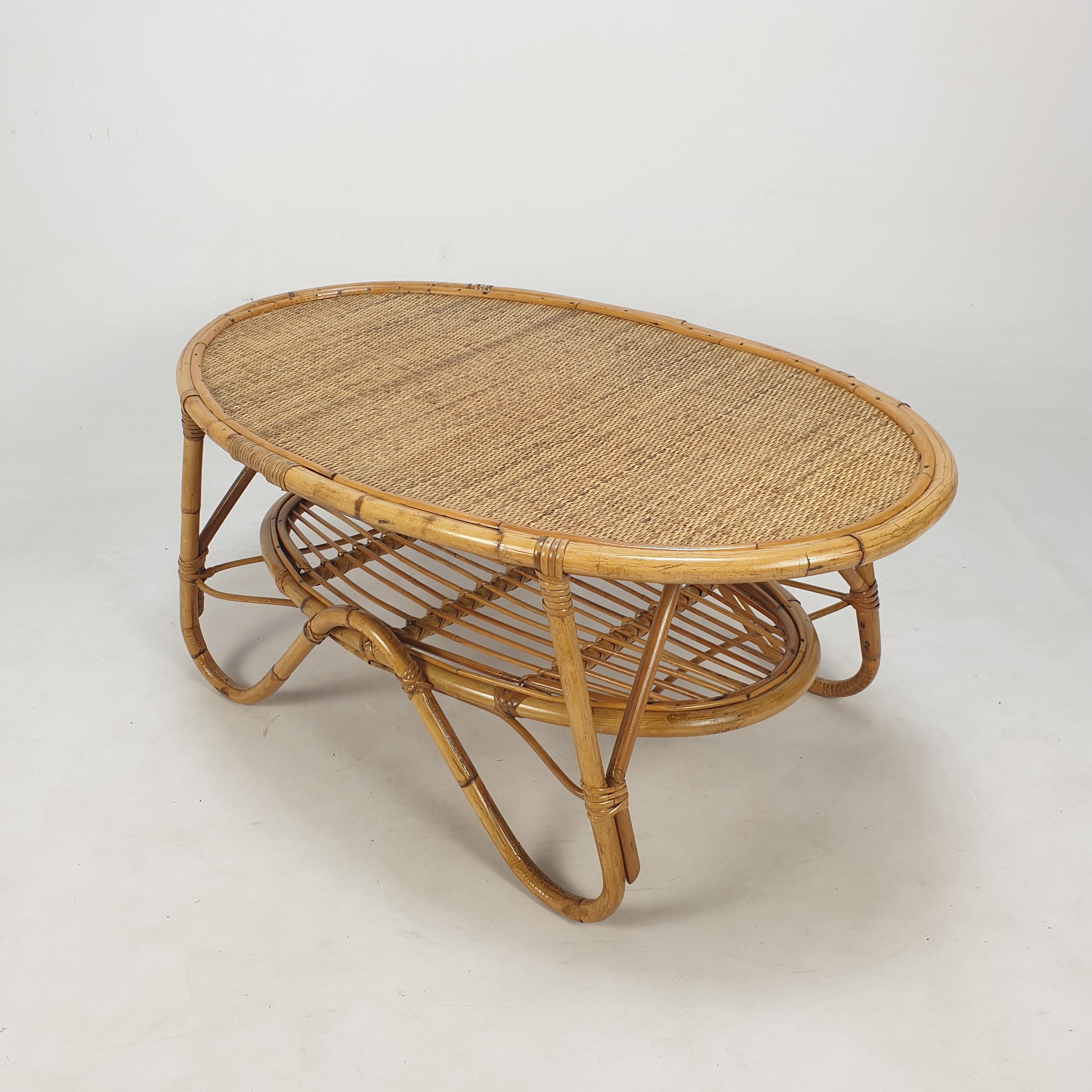 Italian Wicker and Rattan Coffee Table, 1960s For Sale 9