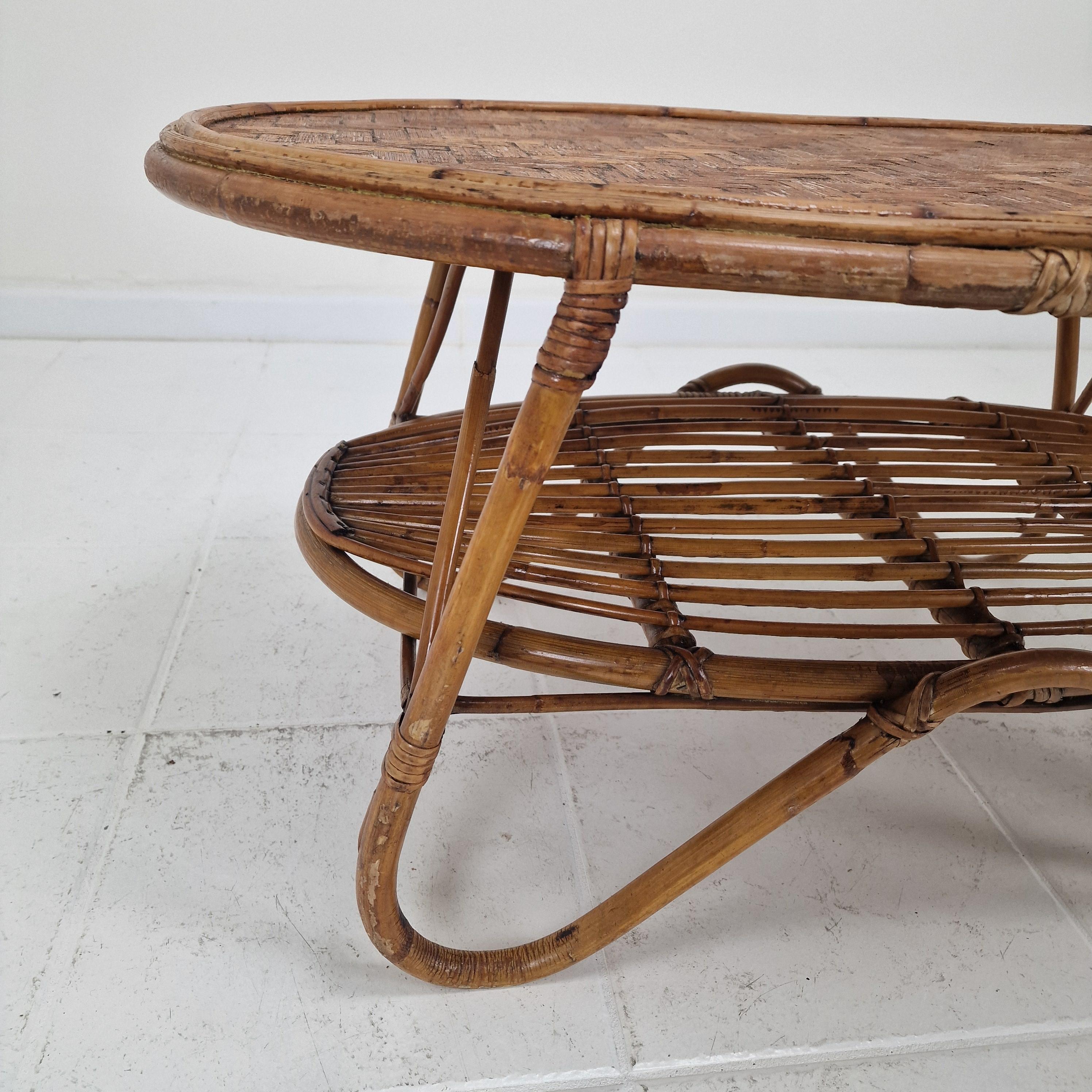 Italian Wicker and Rattan Coffee Table, 1960s For Sale 9
