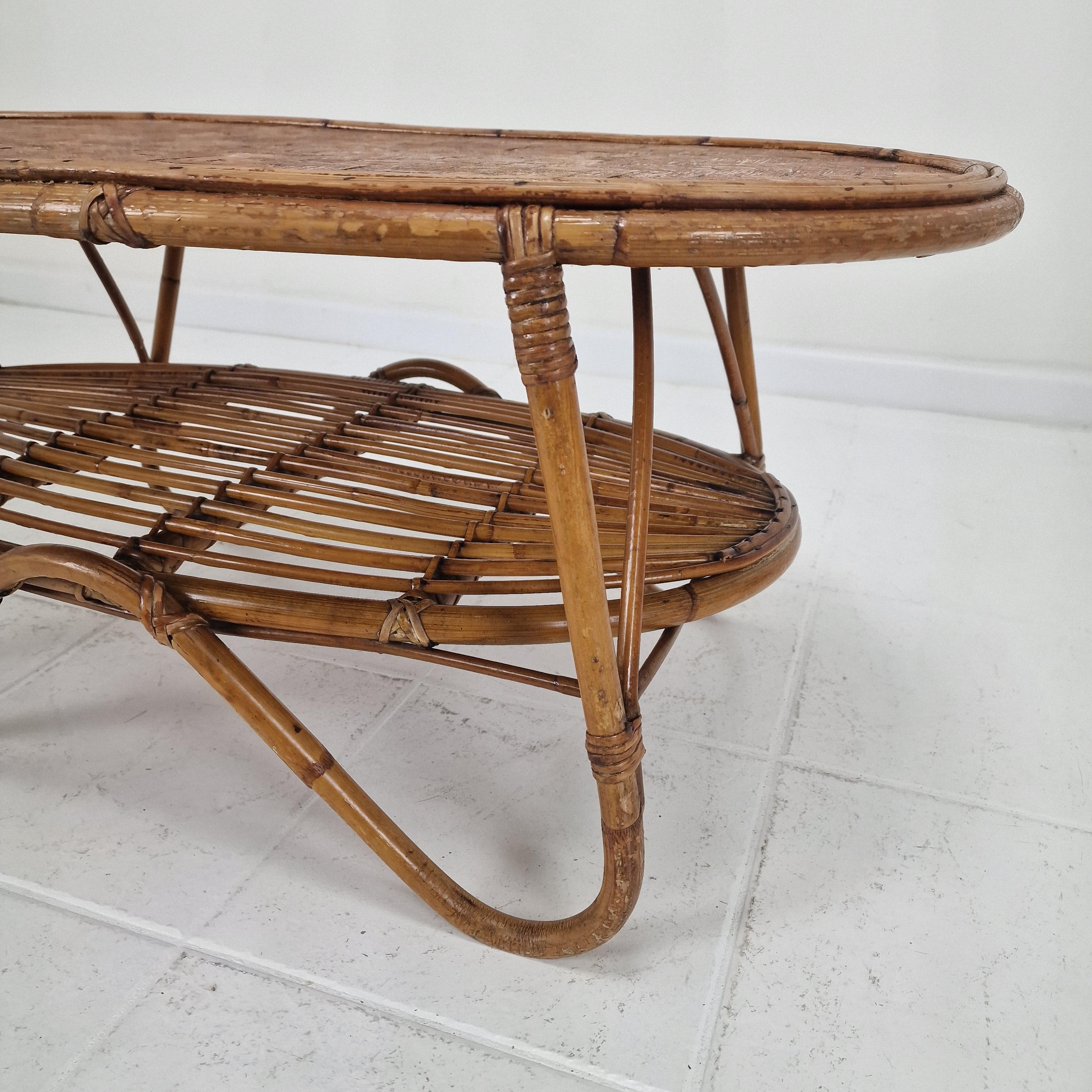 Italian Wicker and Rattan Coffee Table, 1960s For Sale 10