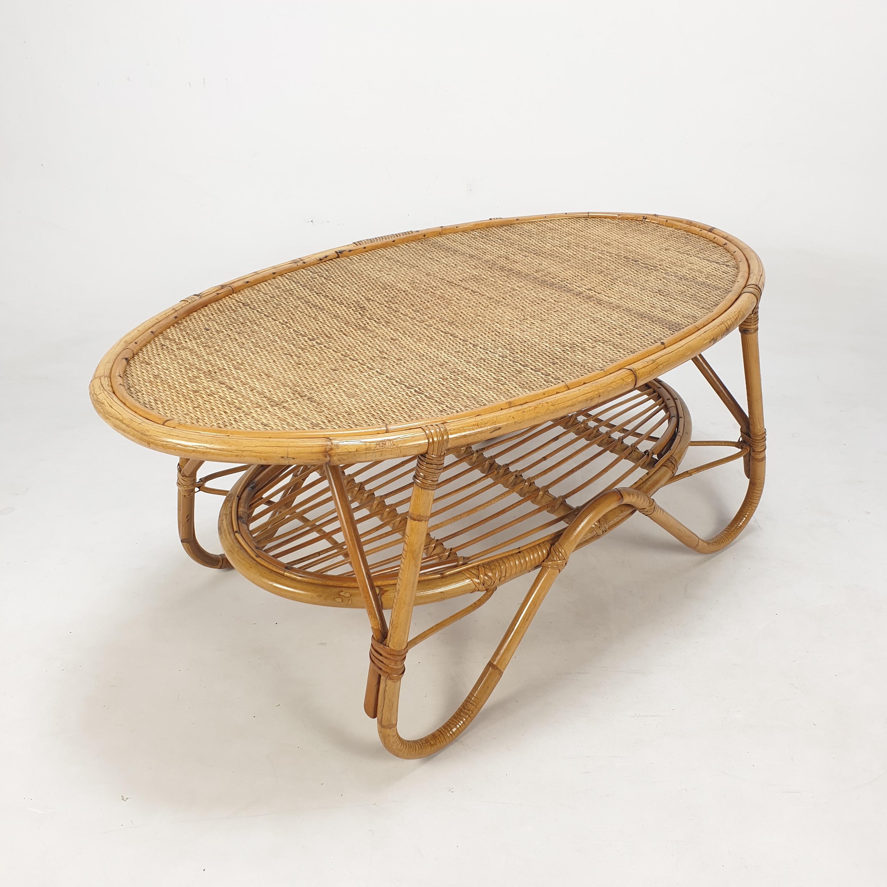 Italian Wicker and Rattan Coffee Table, 1960s For Sale 11