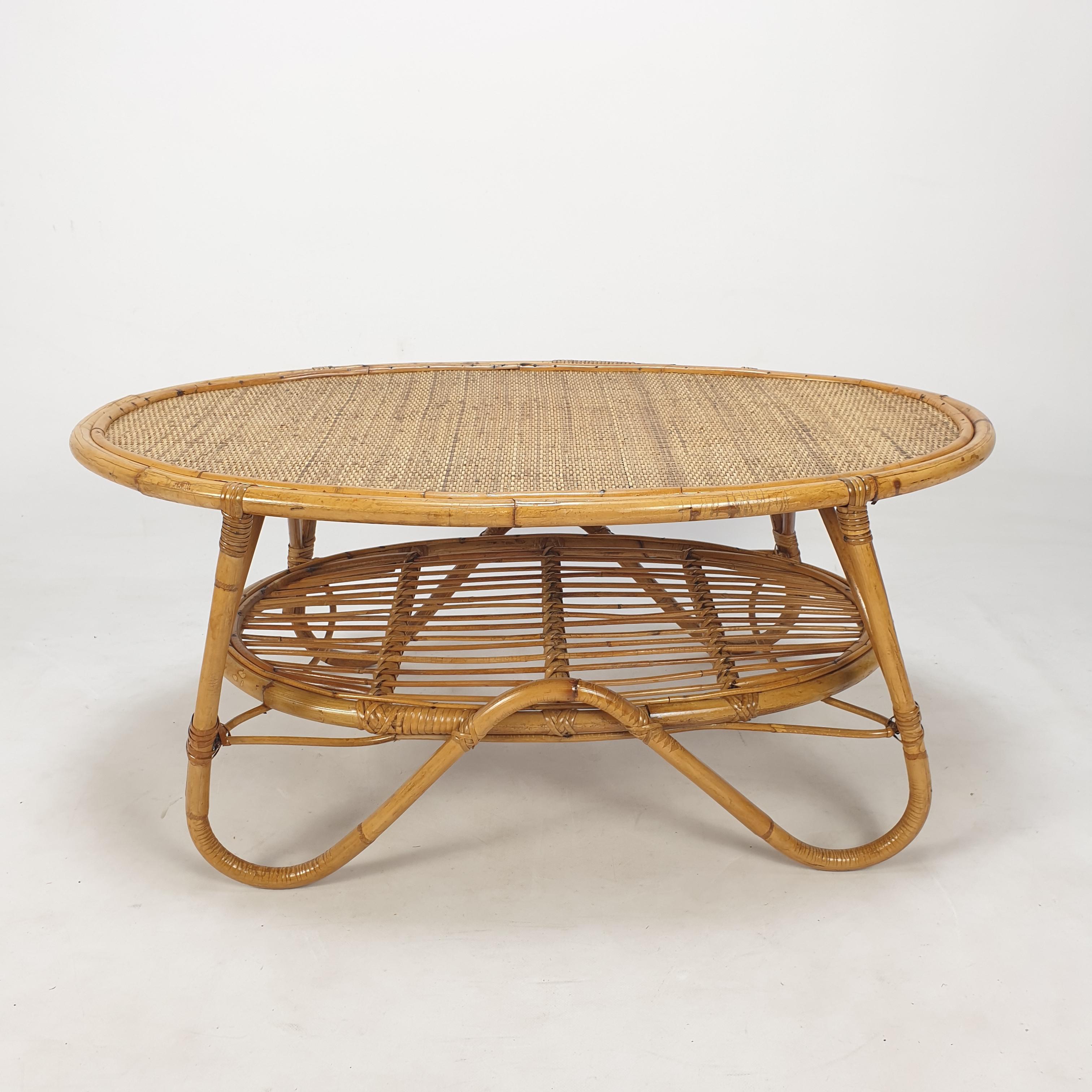 Mid-Century Modern Italian Wicker and Rattan Coffee Table, 1960s