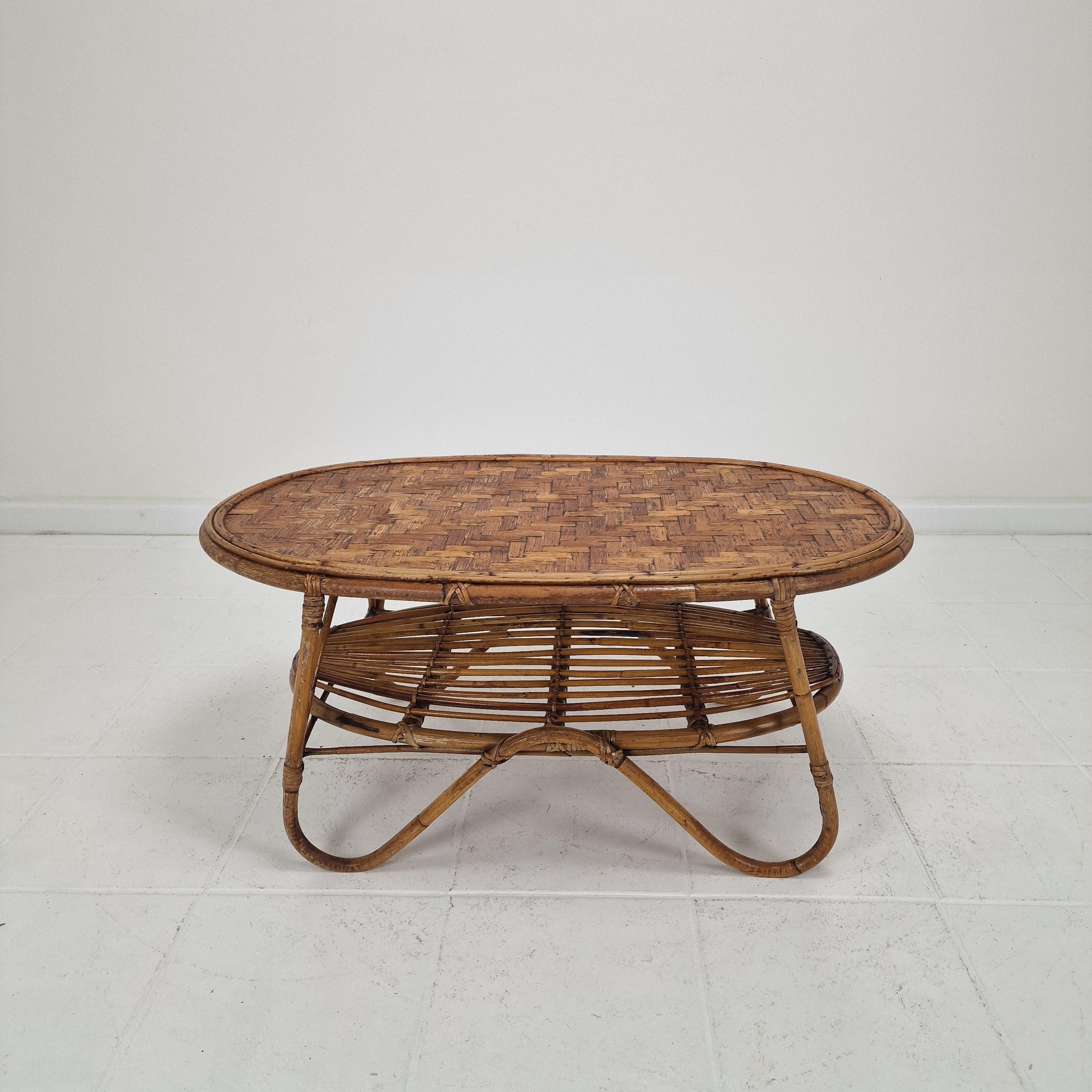Mid-Century Modern Italian Wicker and Rattan Coffee Table, 1960s For Sale