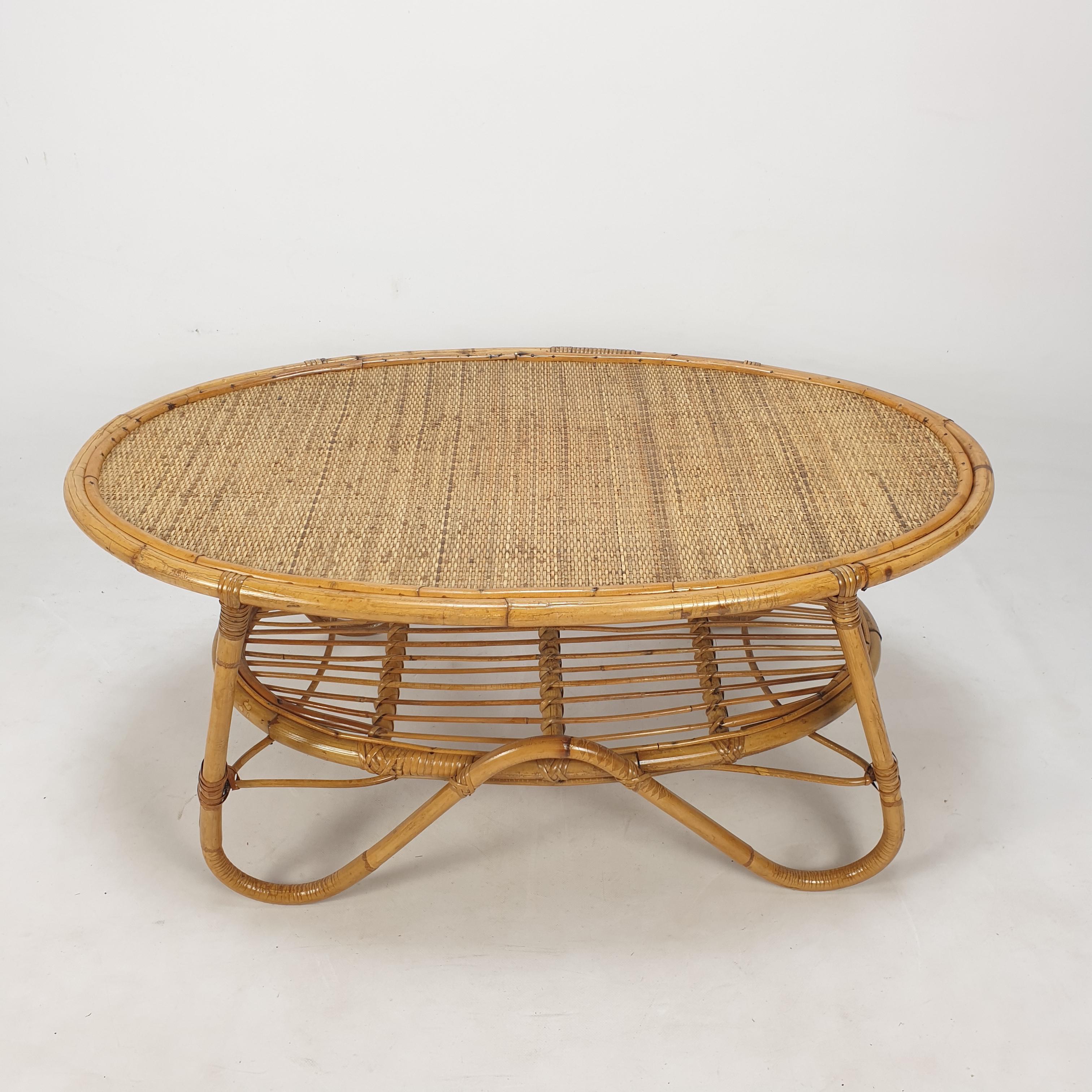 Hand-Crafted Italian Wicker and Rattan Coffee Table, 1960s