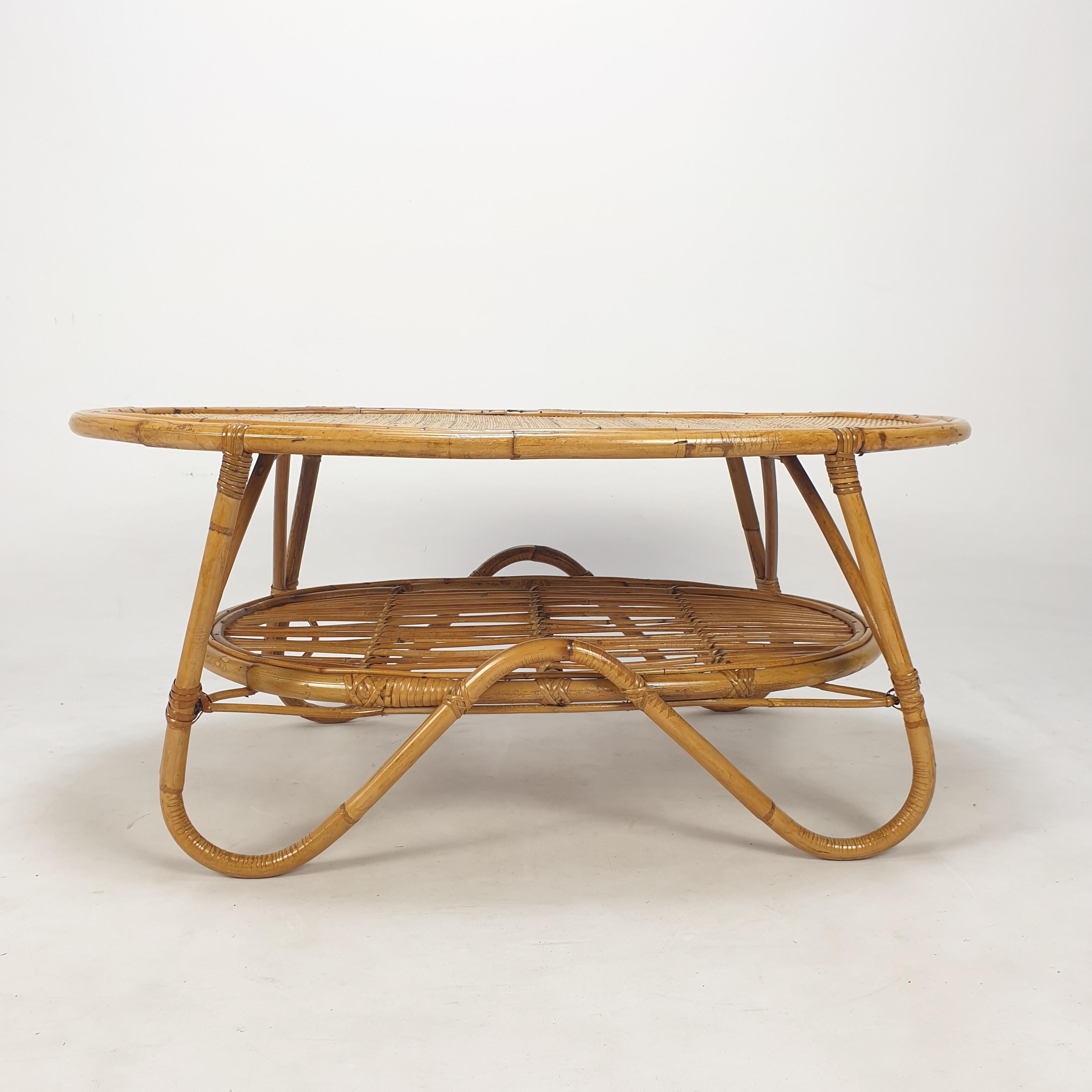 Mid-20th Century Italian Wicker and Rattan Coffee Table, 1960s For Sale