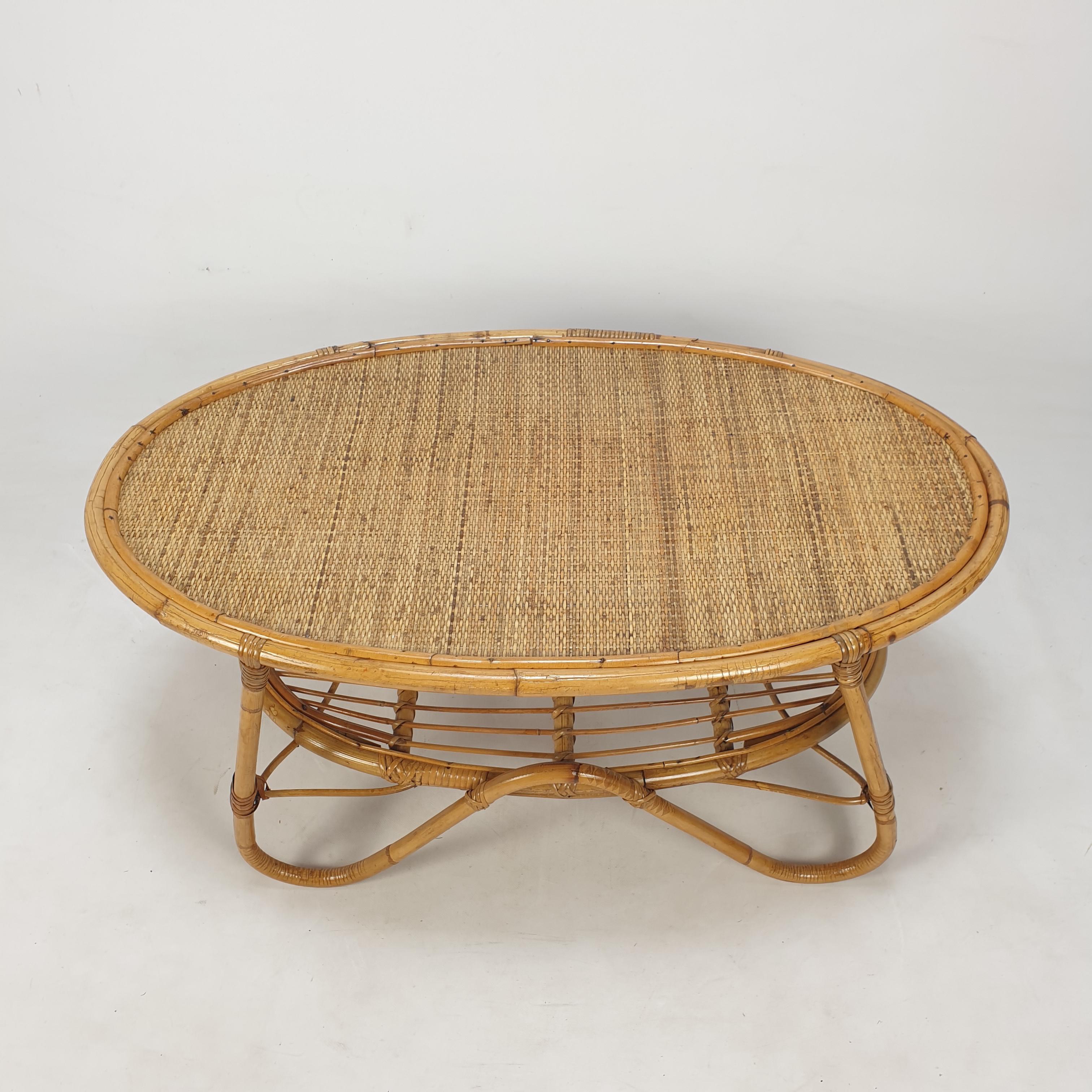 Italian Wicker and Rattan Coffee Table, 1960s For Sale 1