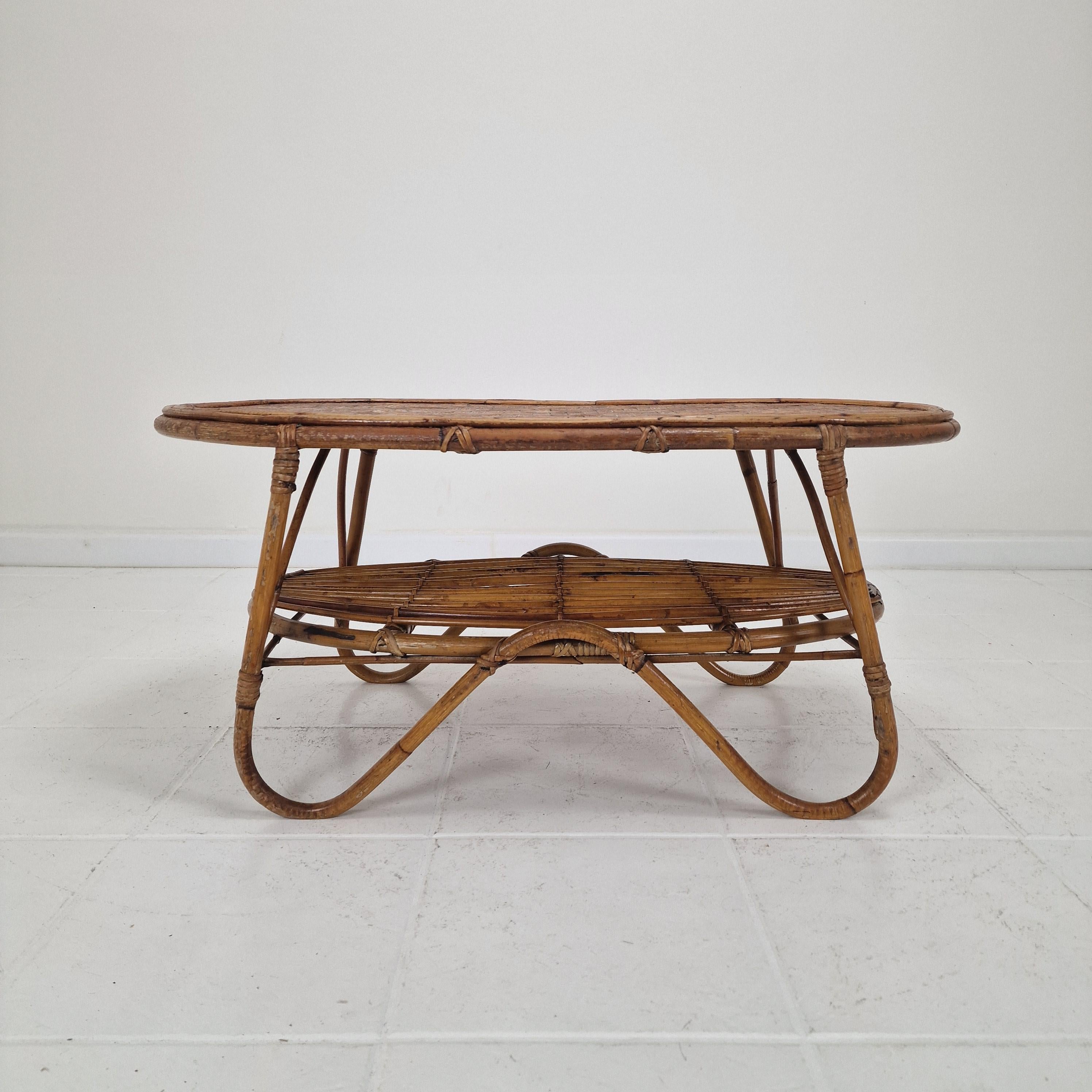 Italian Wicker and Rattan Coffee Table, 1960s For Sale 1