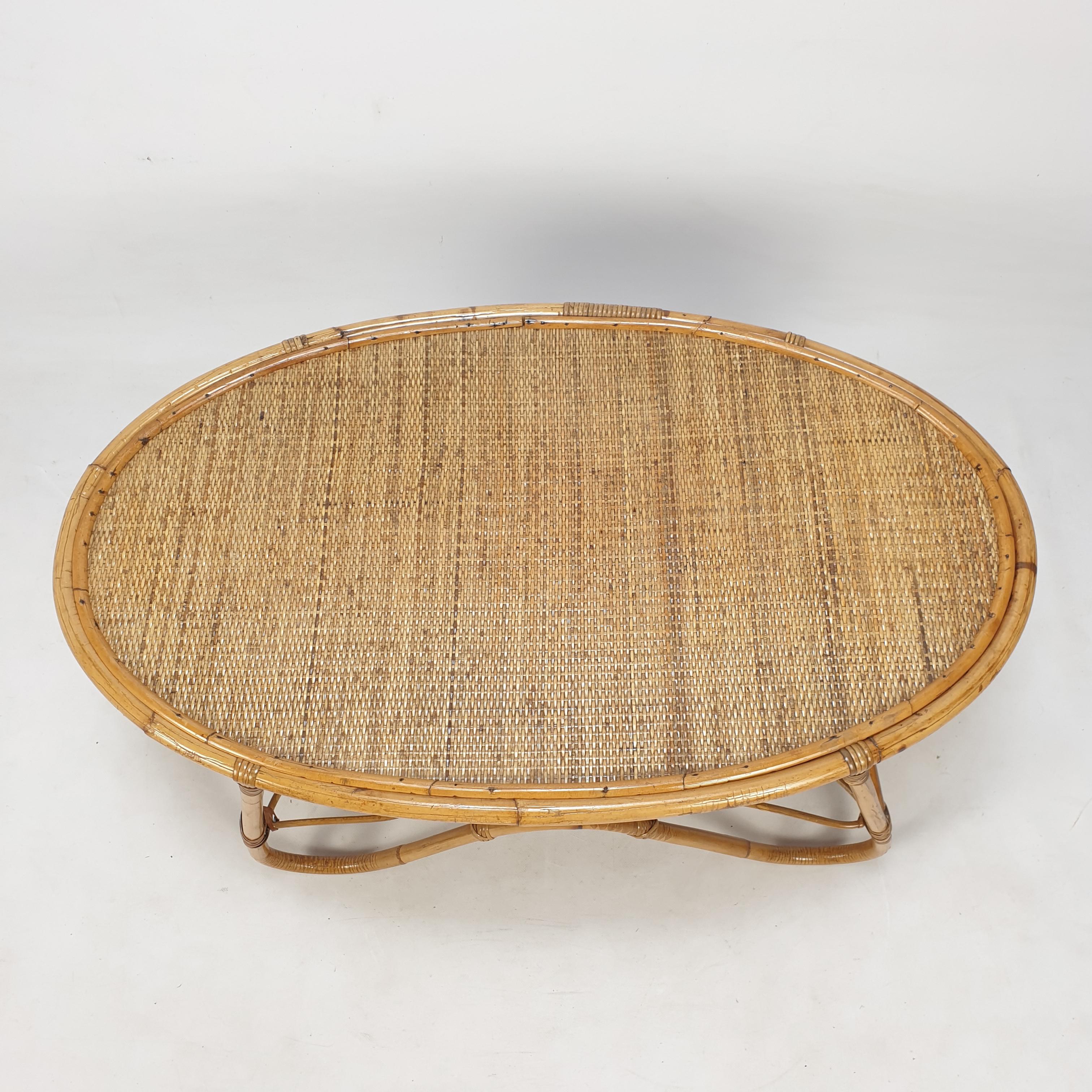 Italian Wicker and Rattan Coffee Table, 1960s For Sale 2