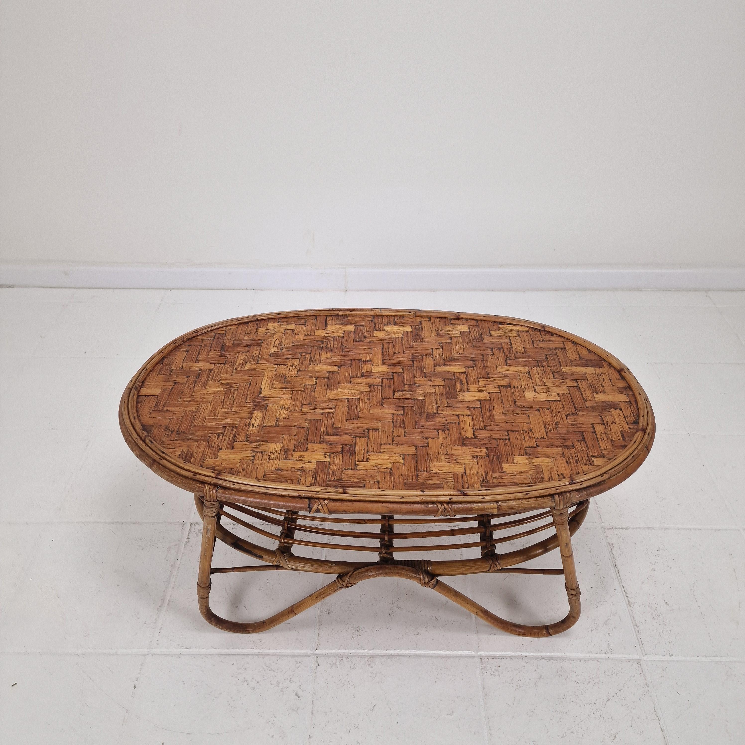 Italian Wicker and Rattan Coffee Table, 1960s For Sale 2